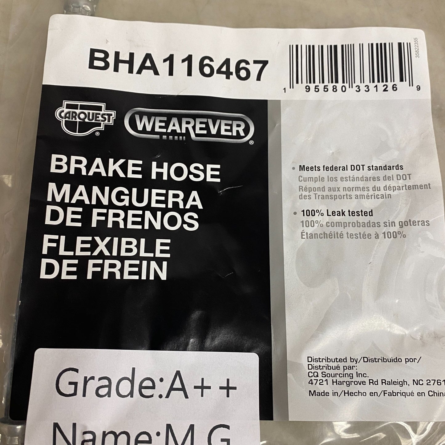 Carquest Brake Hose Assembly Front or Rear BHA116467