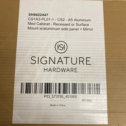 Signature Hardware ALUMINUM MED CABINET REESSED OR SURFACE MOUNT W ALUMINUM
