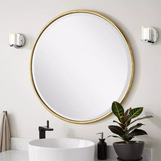 Signature Hardware Sobb Round Decorative Vanity Mirror - Gold Leaf
