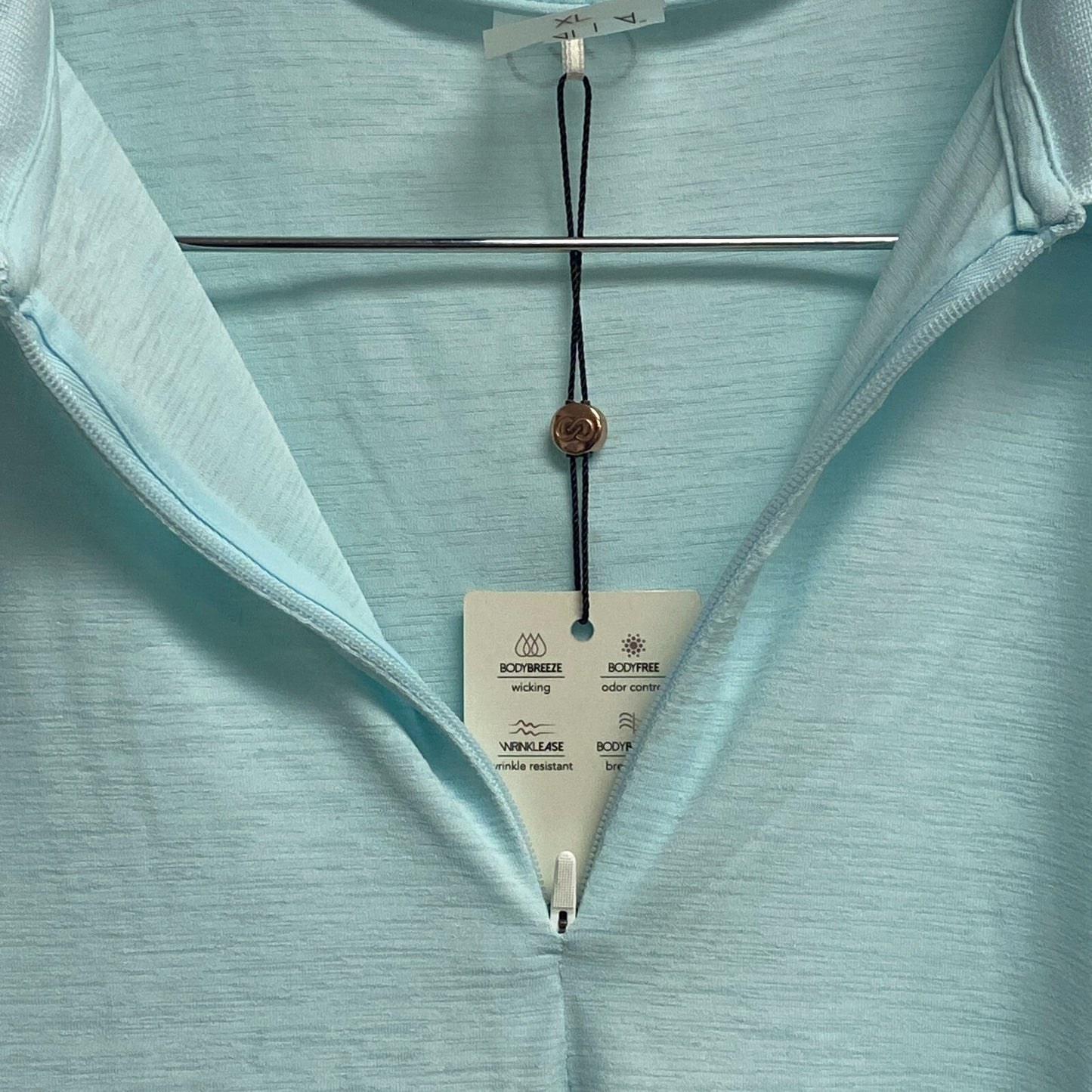 Calia Womens on Par Sleevless Polo Taffy Blue Solid Summer Zip polo WCG11000S22