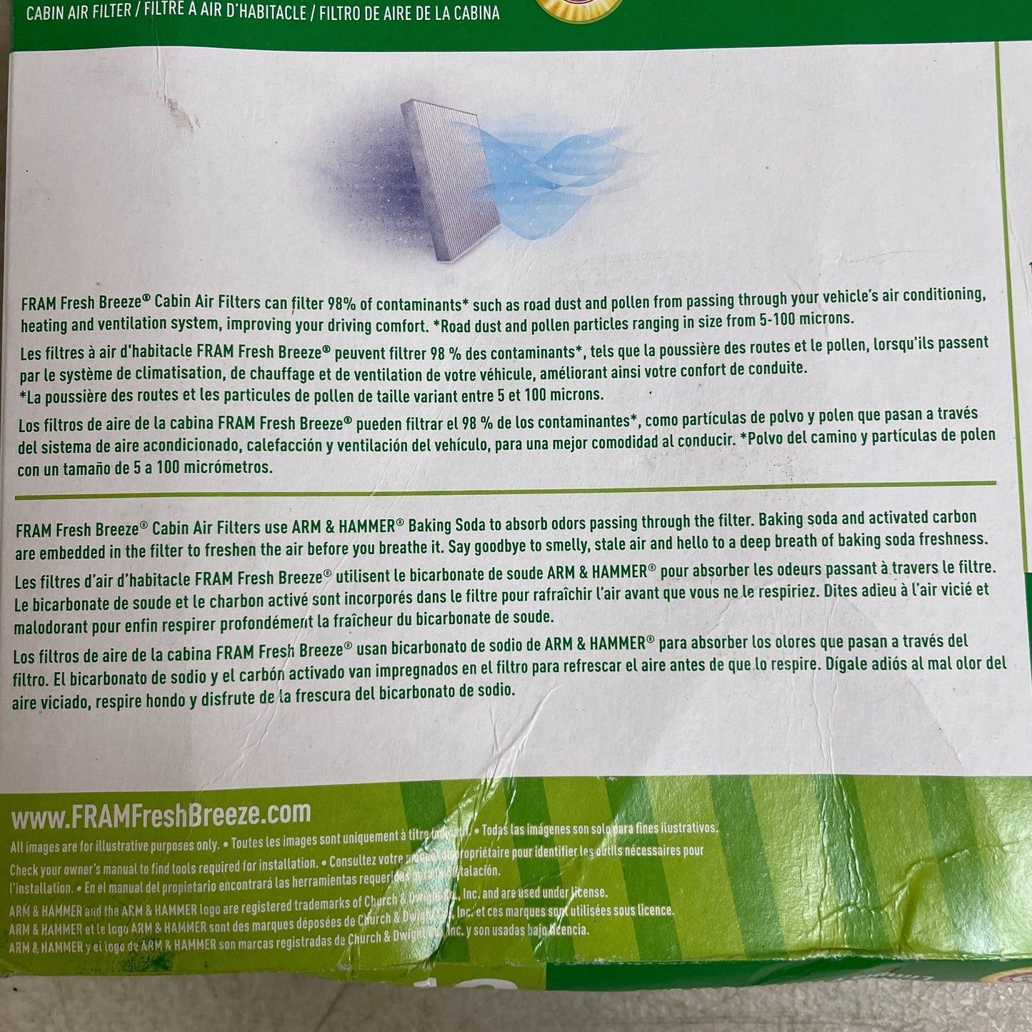 FRAM CF11181 Fresh Breeze Cabin Air Filter w/ Arm & Hammer Baking Soda GM Cars