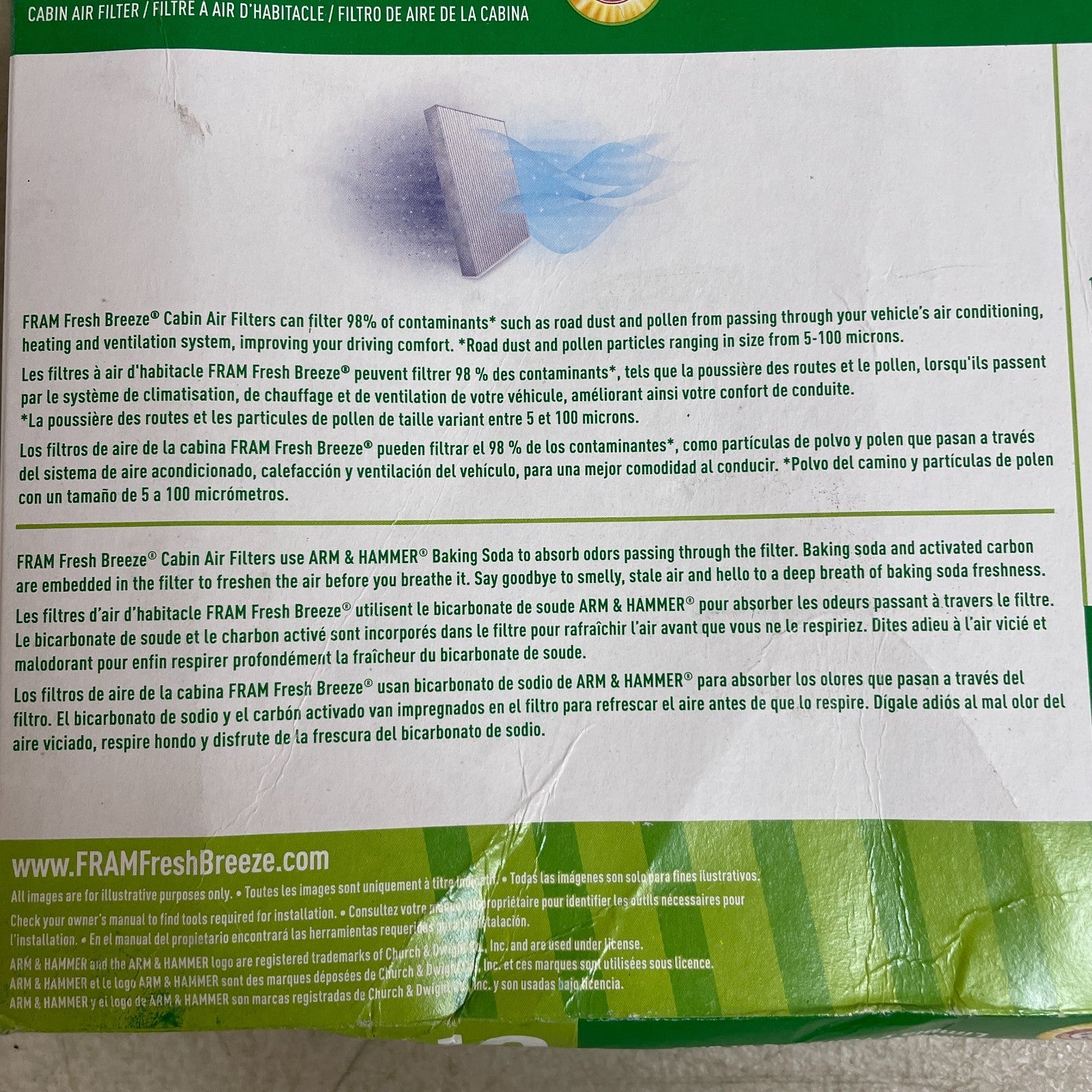 FRAM CF11181 Fresh Breeze Cabin Air Filter w/ Arm & Hammer Baking Soda GM Cars