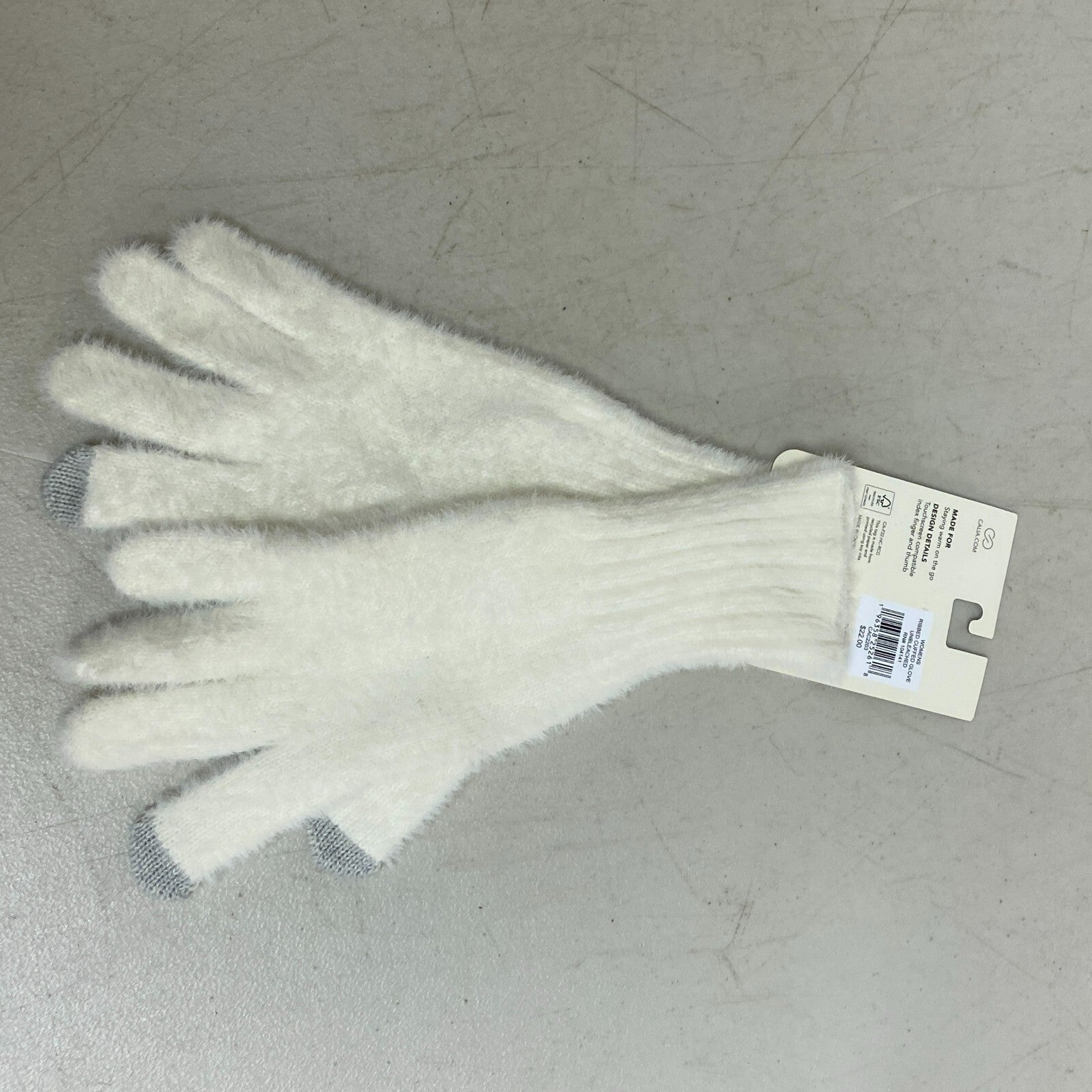 Calia Womens Ribbed Cuffed Glove Unbleached Winter Warm Solid Snow CAC2203