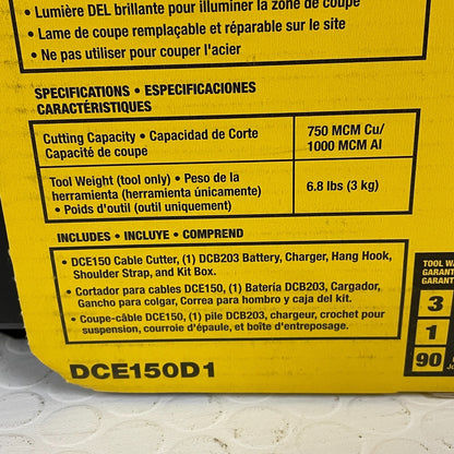 DeWALT DCE150D1 20V MAX Heavy Duty Cordless LED Cable Cutting Tool Kit