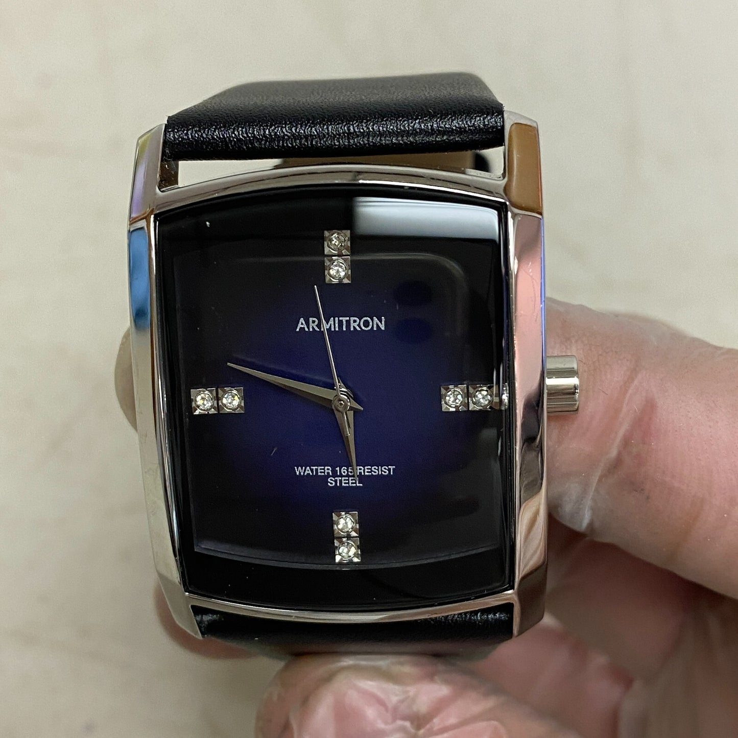 Armitron 20/4604SV Men Tank Swarovski Crystal Acc Dress Quartz Analog Watch H28