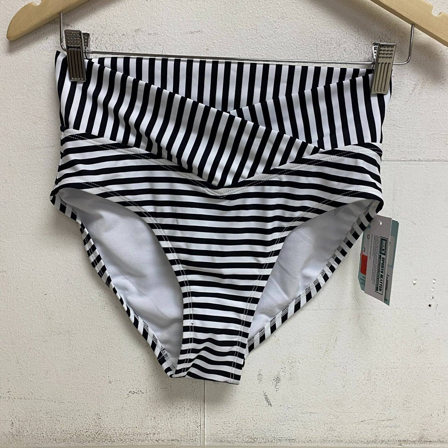 DSG Women's V High Waist Swim Bottoms Even Stripe Black/White DSW2804PRTZ