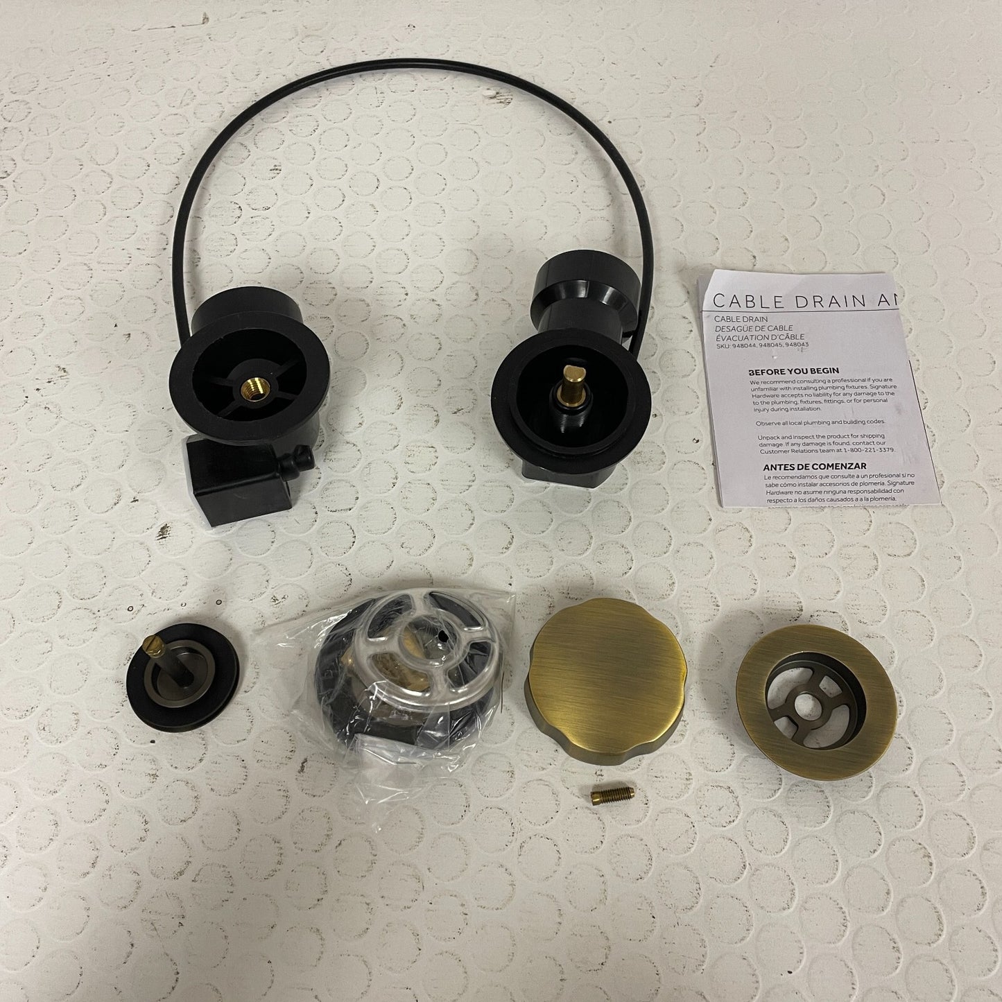 Signature Hardware ABS Cable Drain & Overflow Aged Brass Deep Alcove Tub