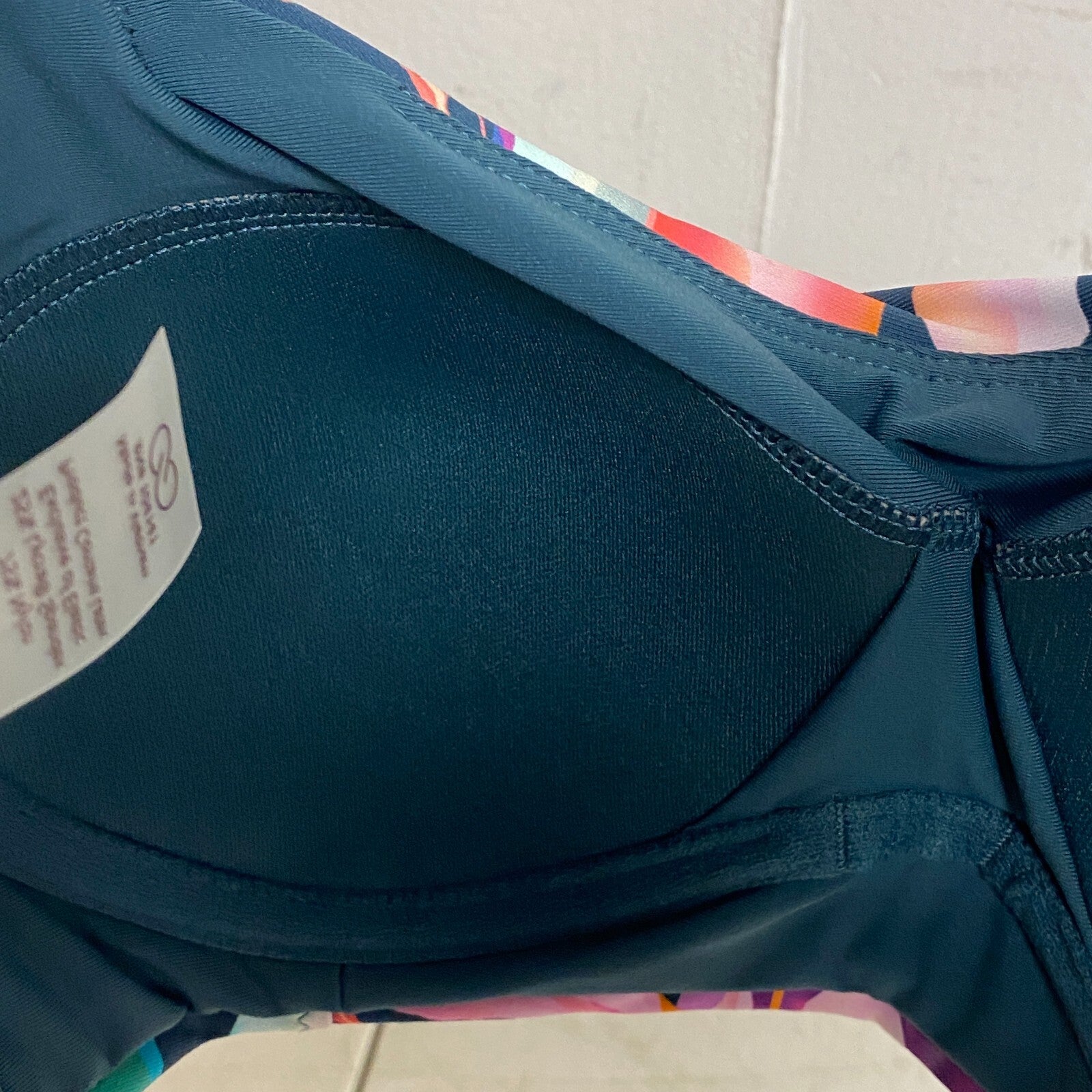 CALIA Women's Power sculpt Swim Bikini Top Aqua Multi Colored WSA22208PRT