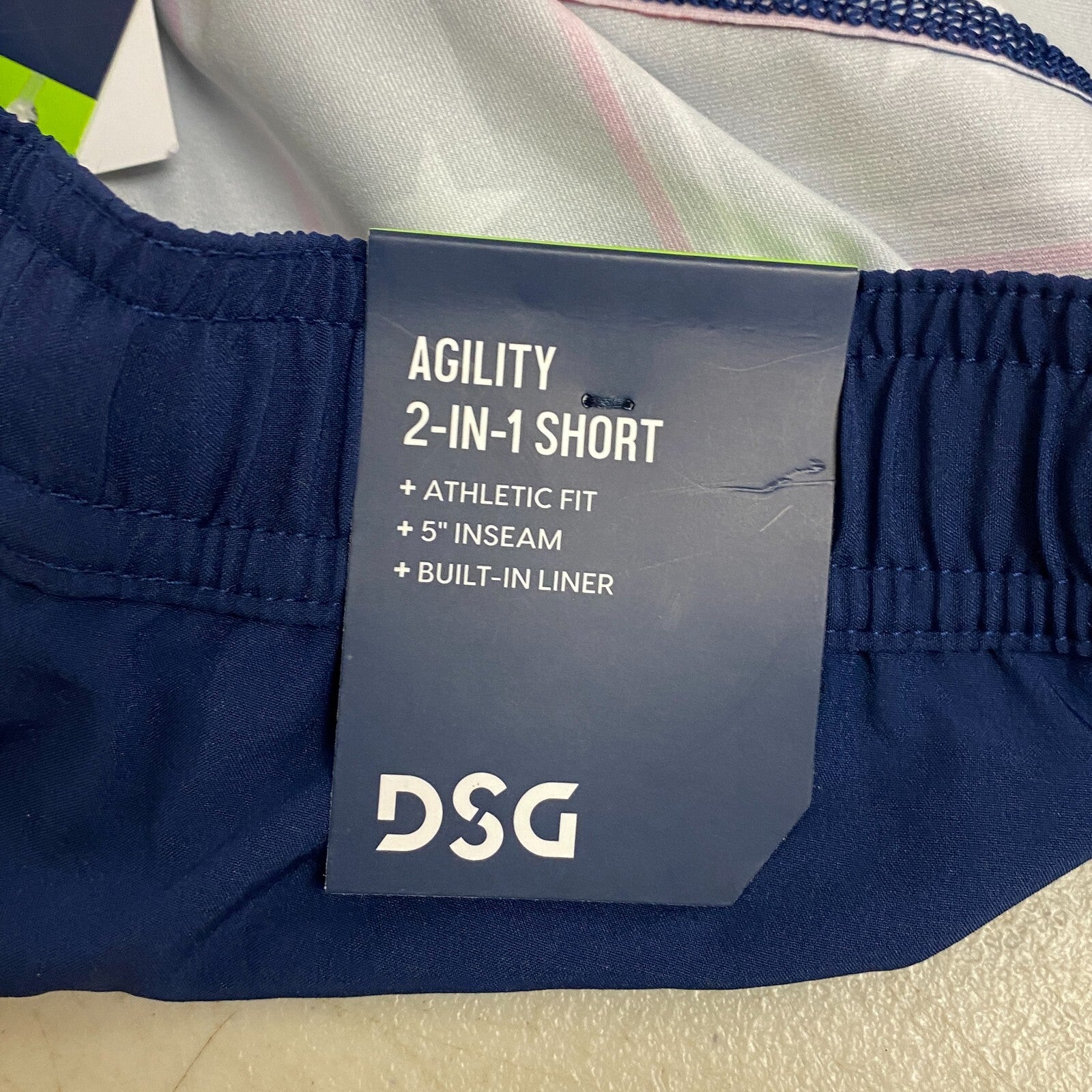 DSG Men's 5"inseam Athletic Fit 2-In-1 Agility Short Navy Americana Pinstripe