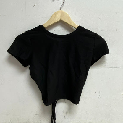 Calia Womens Open Back Strppy Tie Tee Pure Black Short Sleeve Solid WAX11274