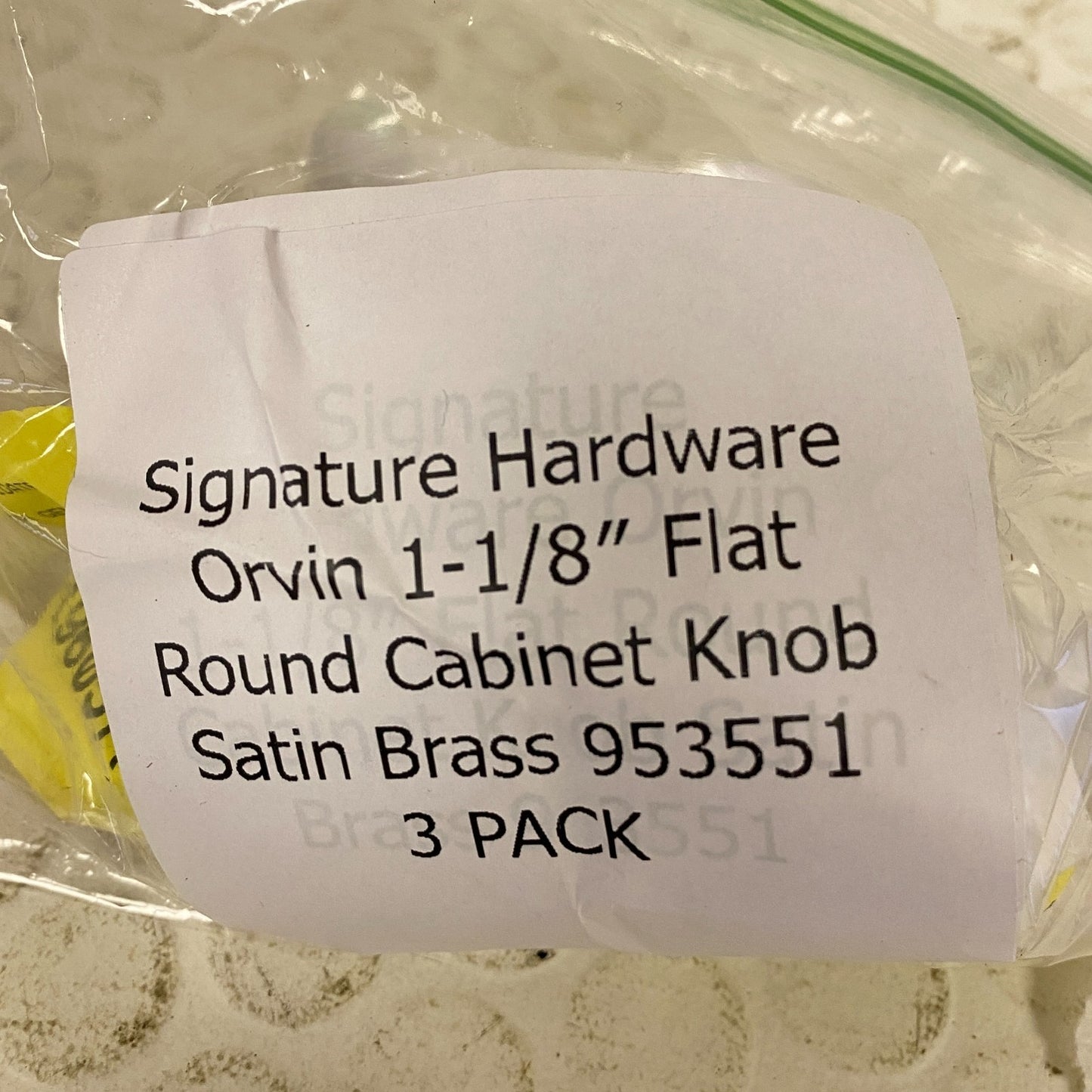 Signature Hardware Orvin 1‑1/8″ Flat Round Cabinet Knob Satin Brass 953551