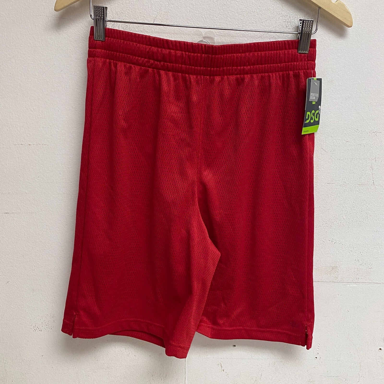 DSG Boy's 8" Training Pocketless Mesh Short Loose Fit Elastic Waist Tango Red