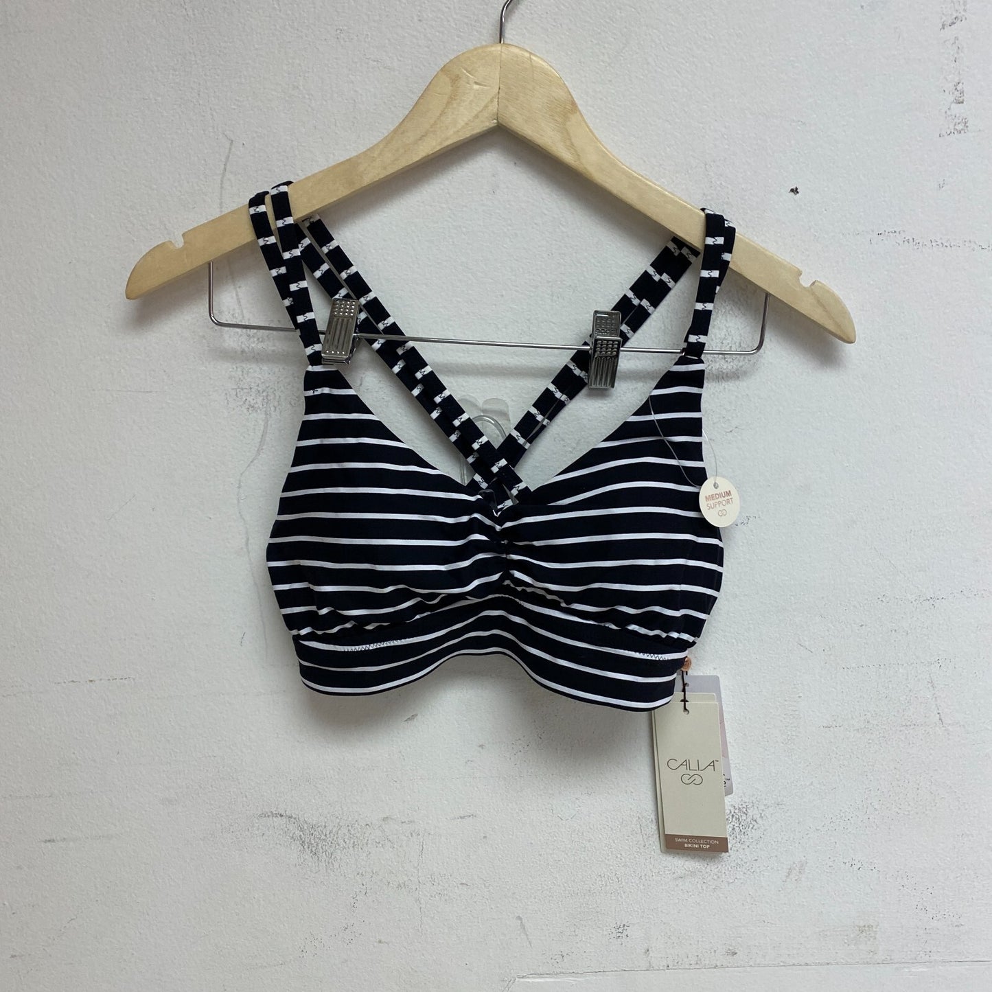 Calia Women's Runched Front Cross Back Racerback Top Stripe Black WSA23204PRT