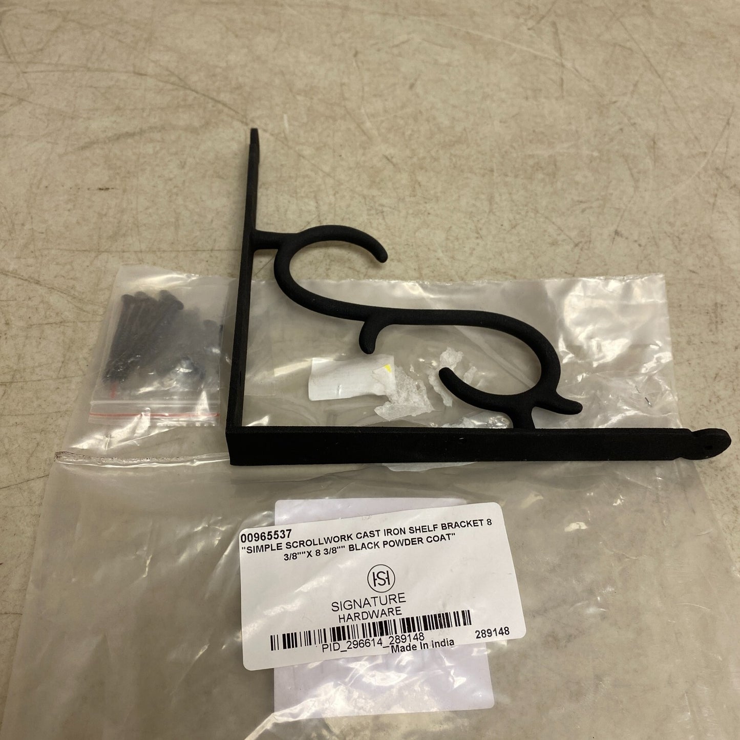 Signature Hardware Simple Scrollwork Cast Iron Shelf Bracket - 8" - Black Powder