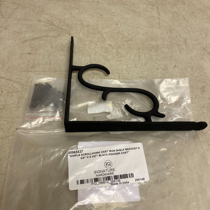 Signature Hardware Simple Scrollwork Cast Iron Shelf Bracket - 8" - Black Powder