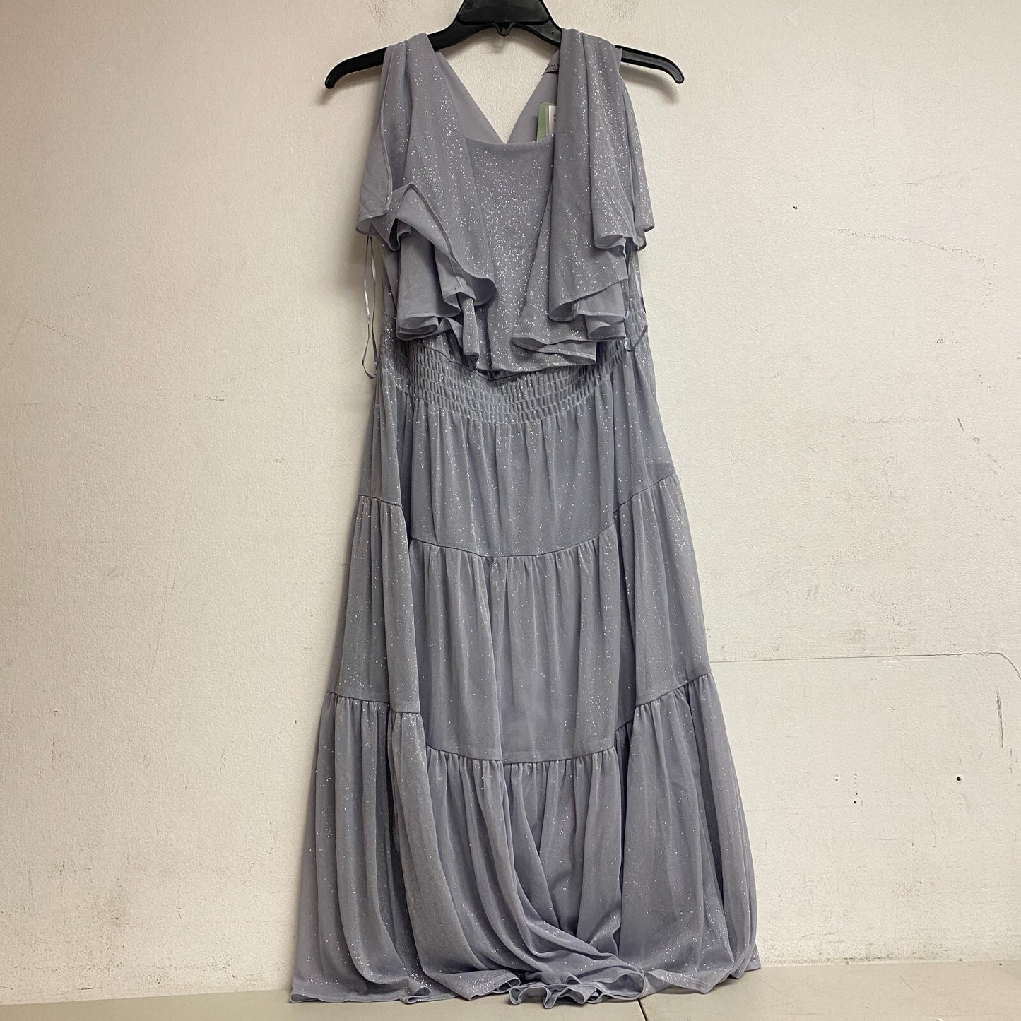 Danny & Nicole Women Short Sleeve Fit+Flare Tiered Maxi Dress Sz 14 Color Silver