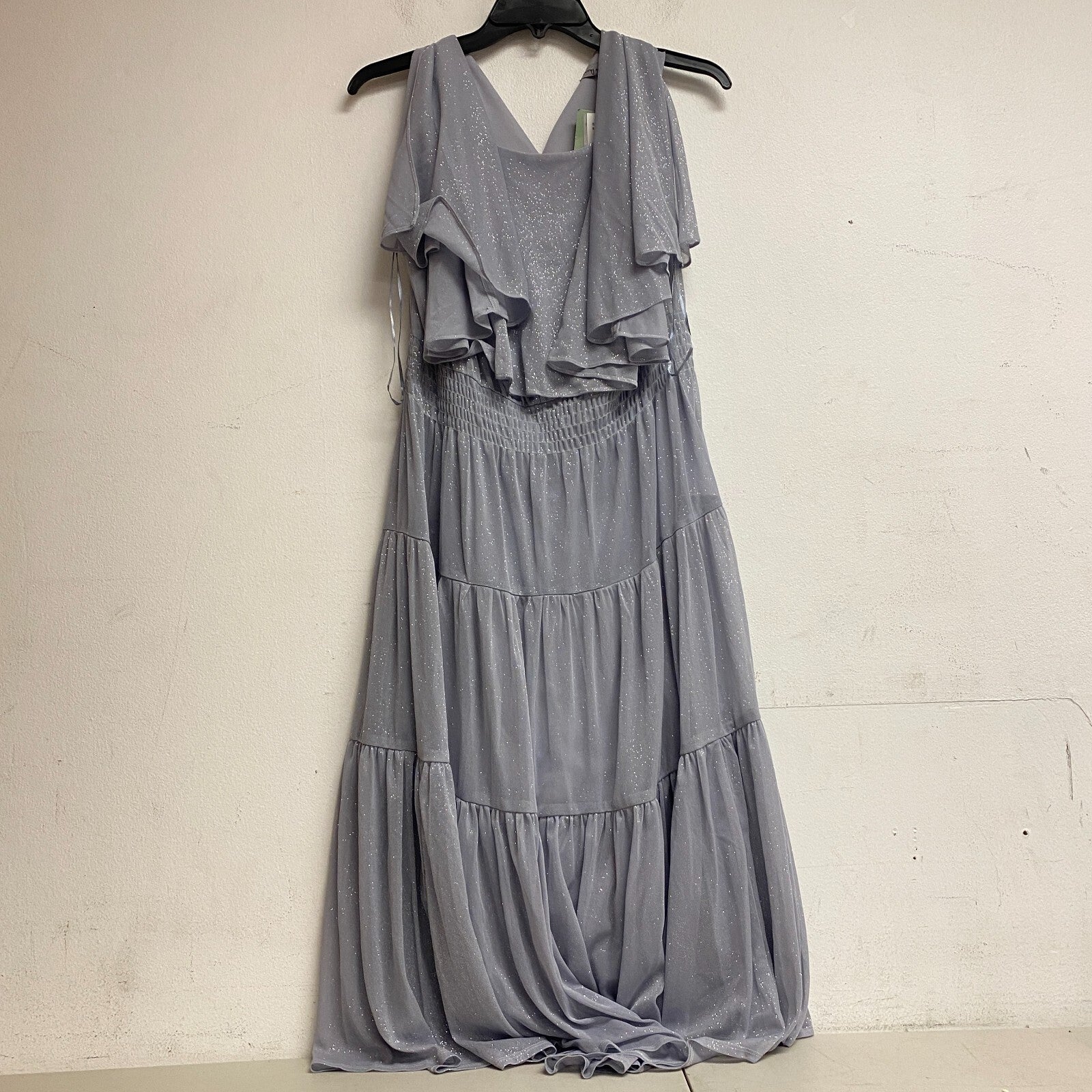 Danny & Nicole Women Short Sleeve Fit+Flare Tiered Maxi Dress Sz 14 Color Silver