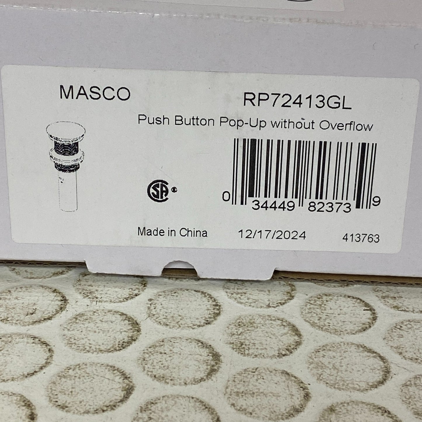 Brizo Luxe Gold Push Button Pop‑Up Drain No Overflow RP72413GL
