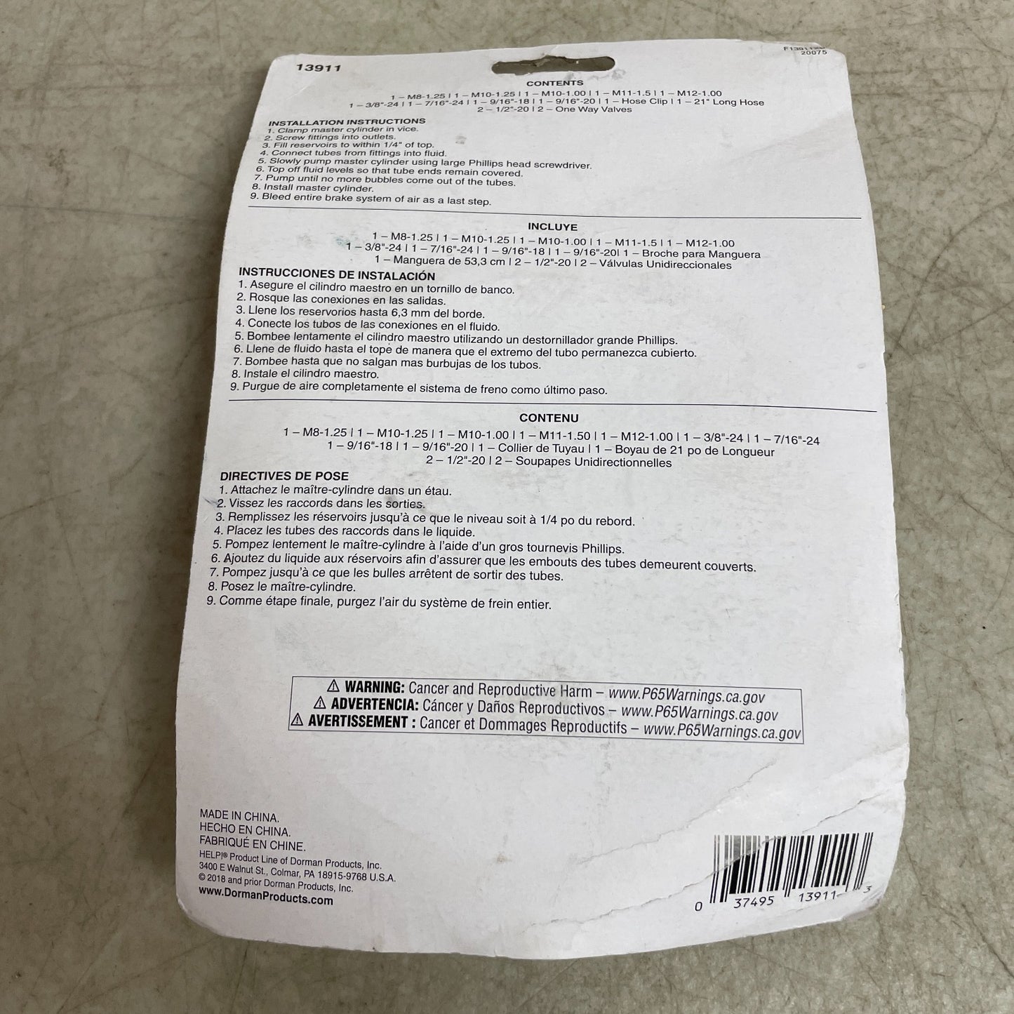 Dorman 13911 Master Cylinder Bleeder Kit Universal w/ Metric