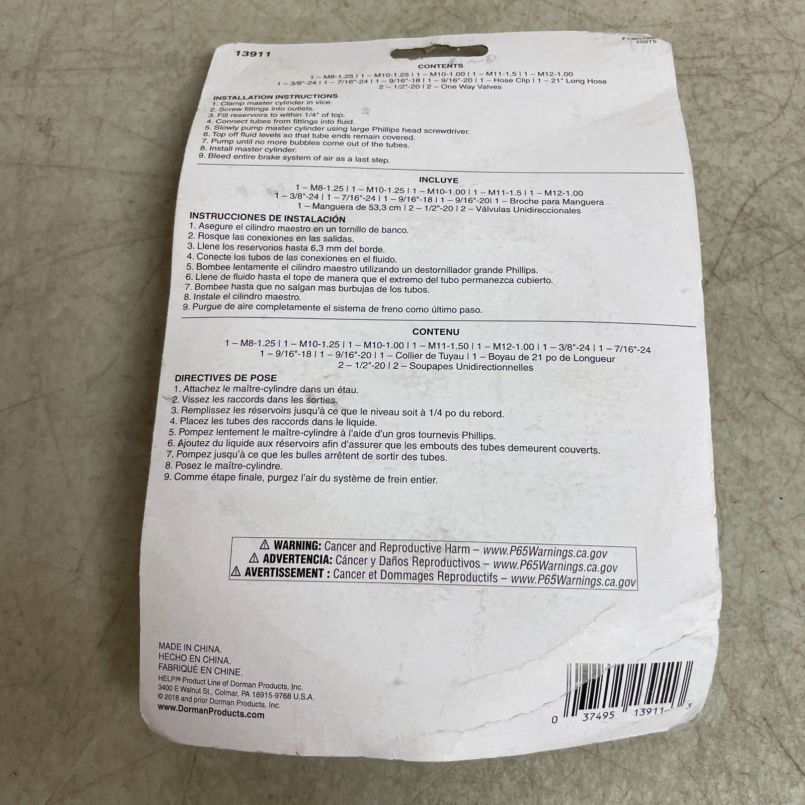 Dorman 13911 Master Cylinder Bleeder Kit Universal w/ Metric