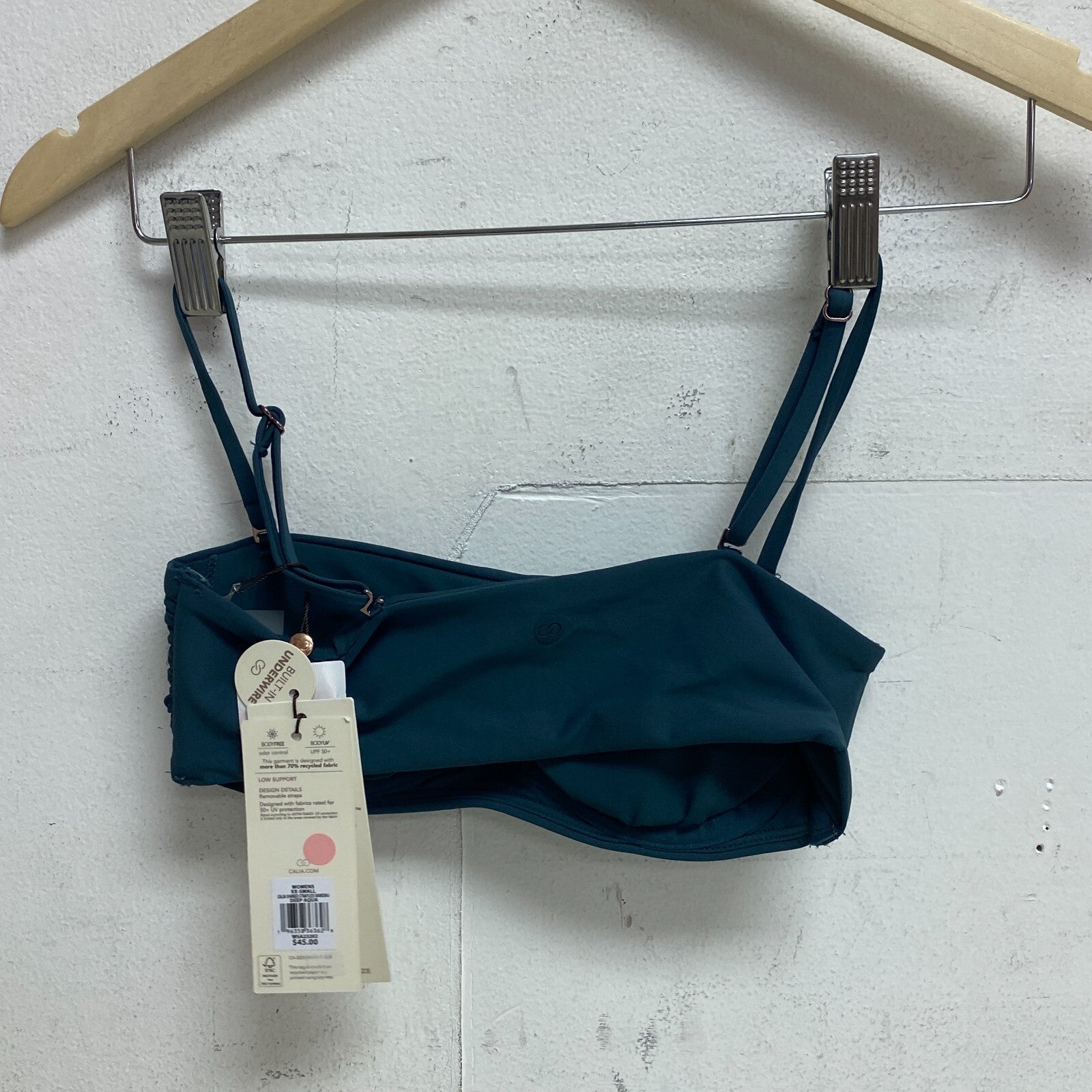 CALIA Women's Shirred Strapless Bandeau Deep Aqua WSA23202