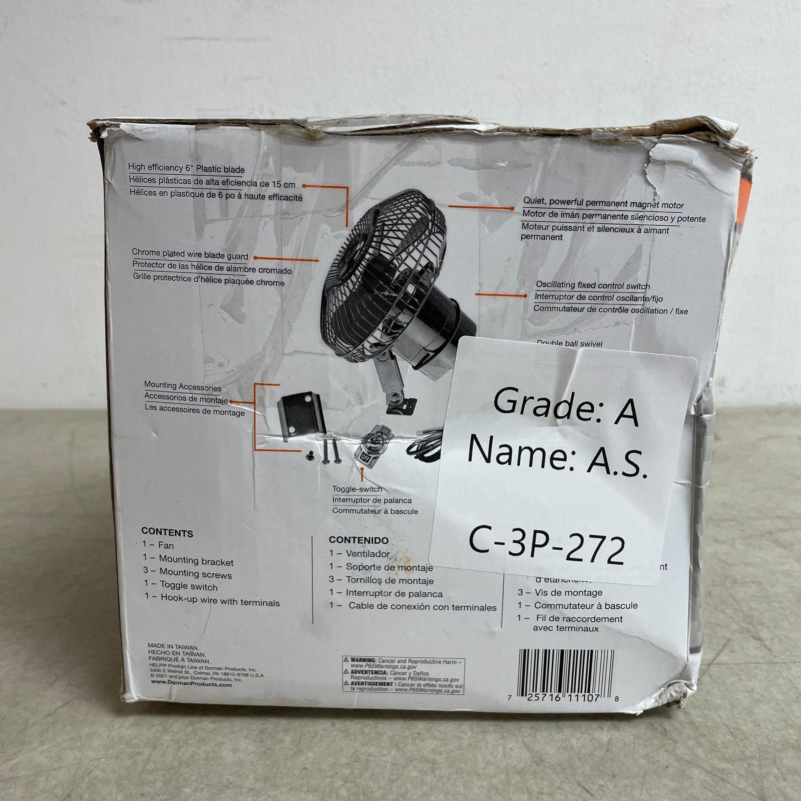 Dorman 7-942 RV Truck 2 Speed Cabin Fan Universal 12V Dash Panel Mount