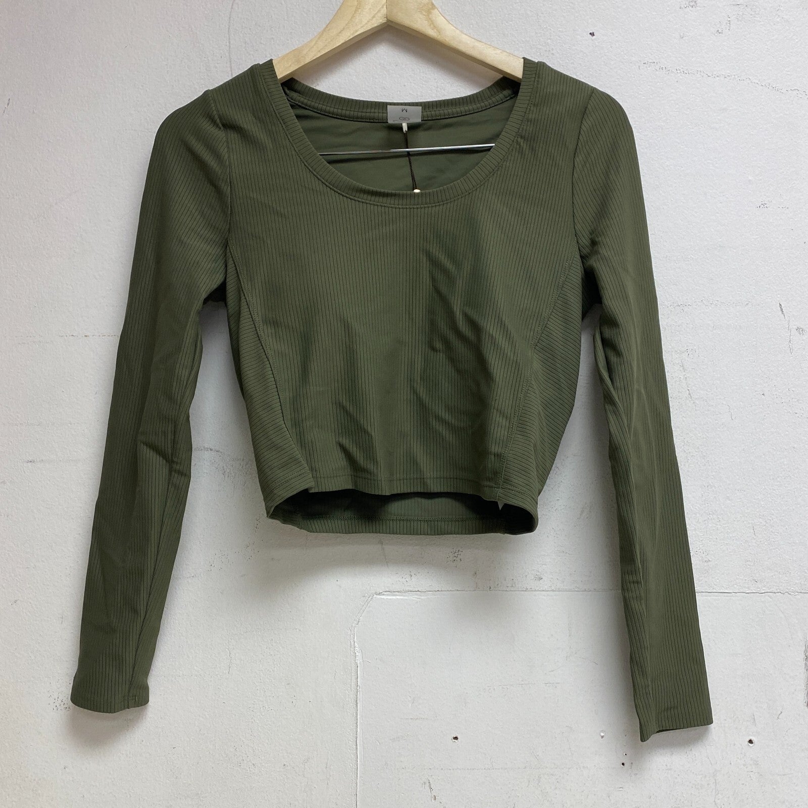 Calia Cropped Long Sleeve Support Top Dark Olive WAX31348 BRAND NEW