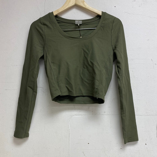 Calia Cropped Long Sleeve Support Top Dark Olive WAX31348 BRAND NEW