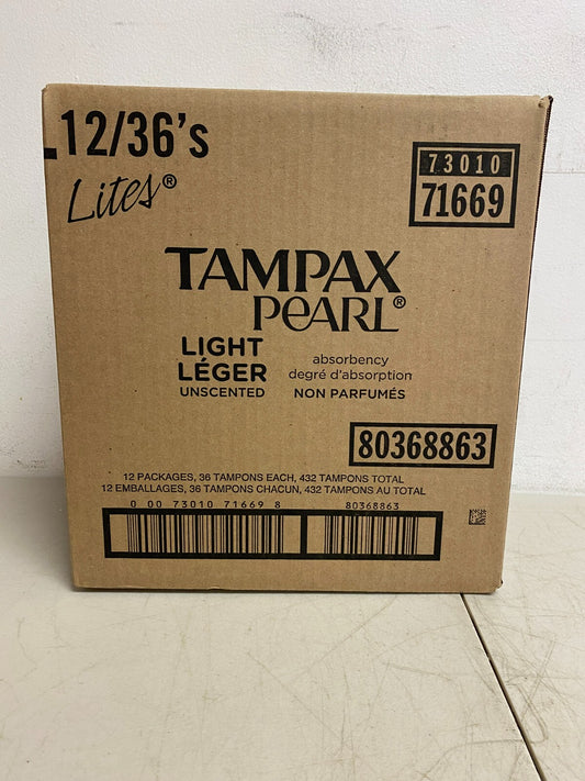 Tampax Pearl Lite's Light Flow Unscented Tampons 12 Packs of 36 (432 Count)