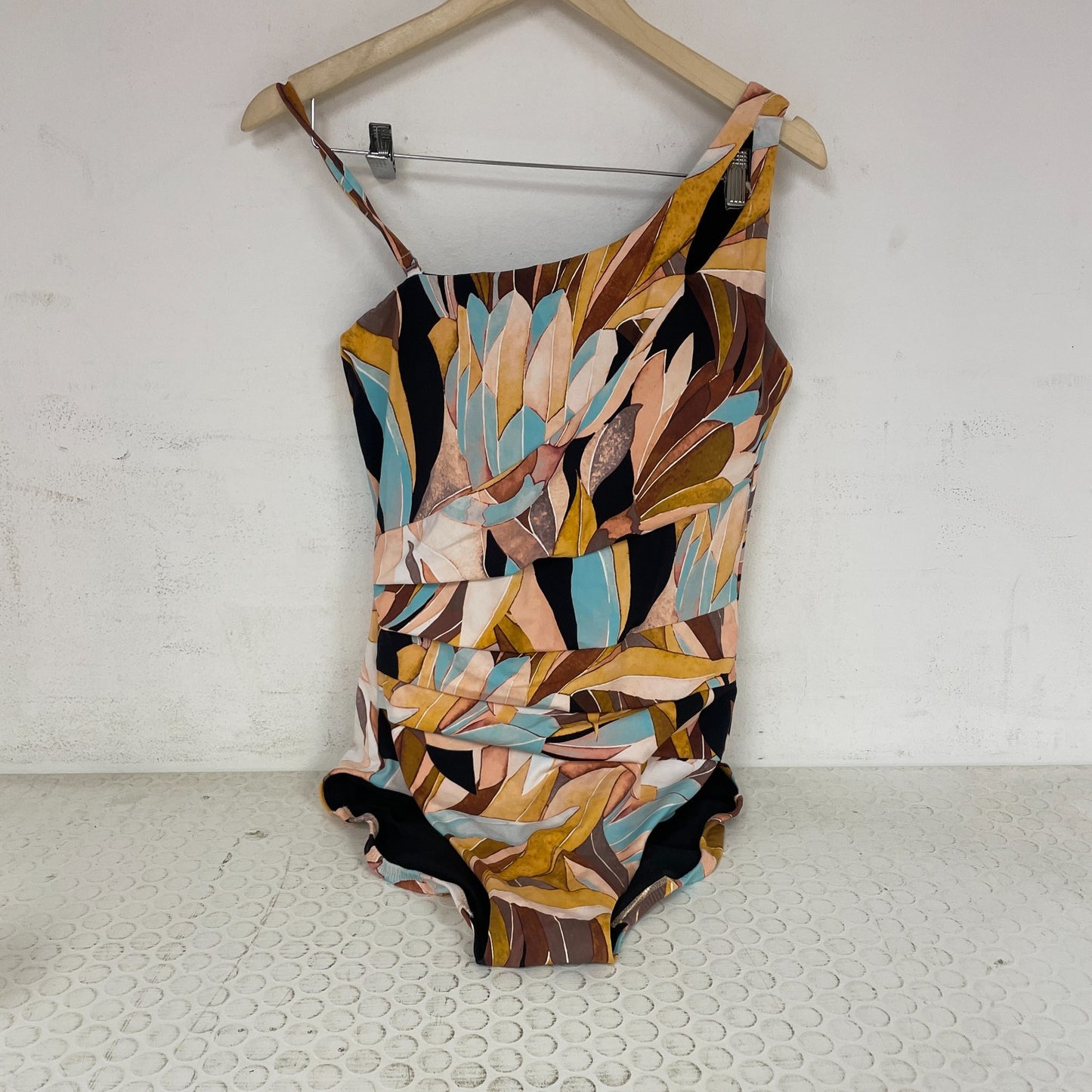 Calia Womenâs One Shoulder Power Sculpt Swim Top Rust Floral WSA22114PRT