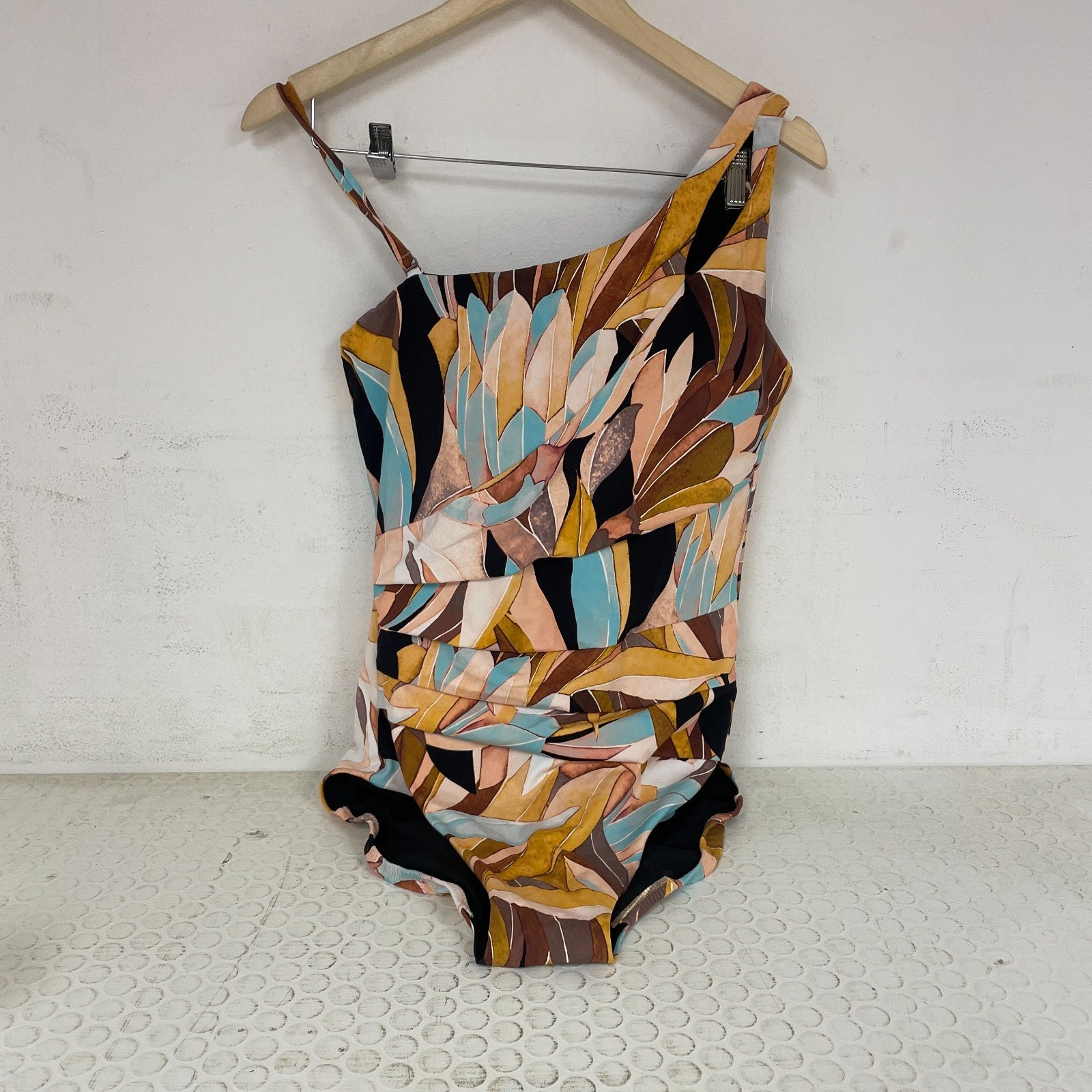 Calia Womenâs One Shoulder Power Sculpt Swim Top Rust Floral WSA22114PRT