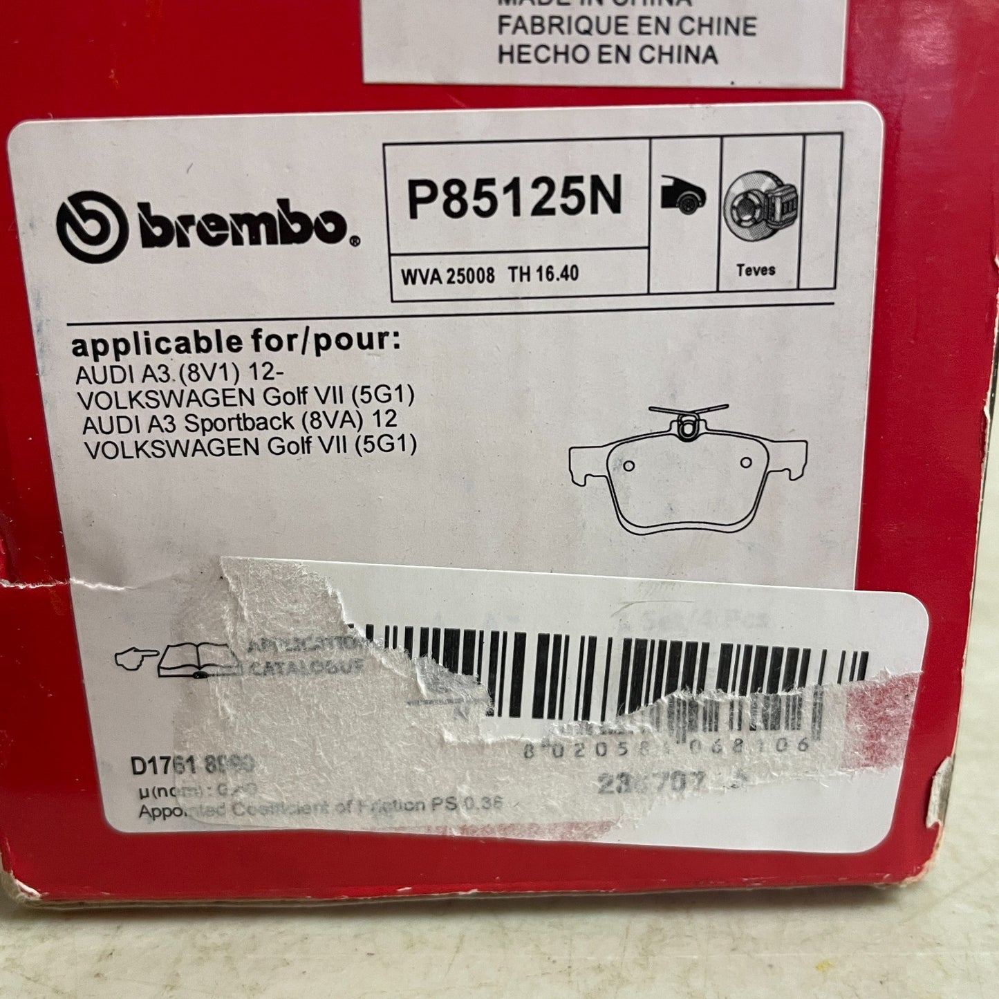 Brembo P85125N Premium Ceramic Rear Brake Pads OE 5Q0698451N Audi VW