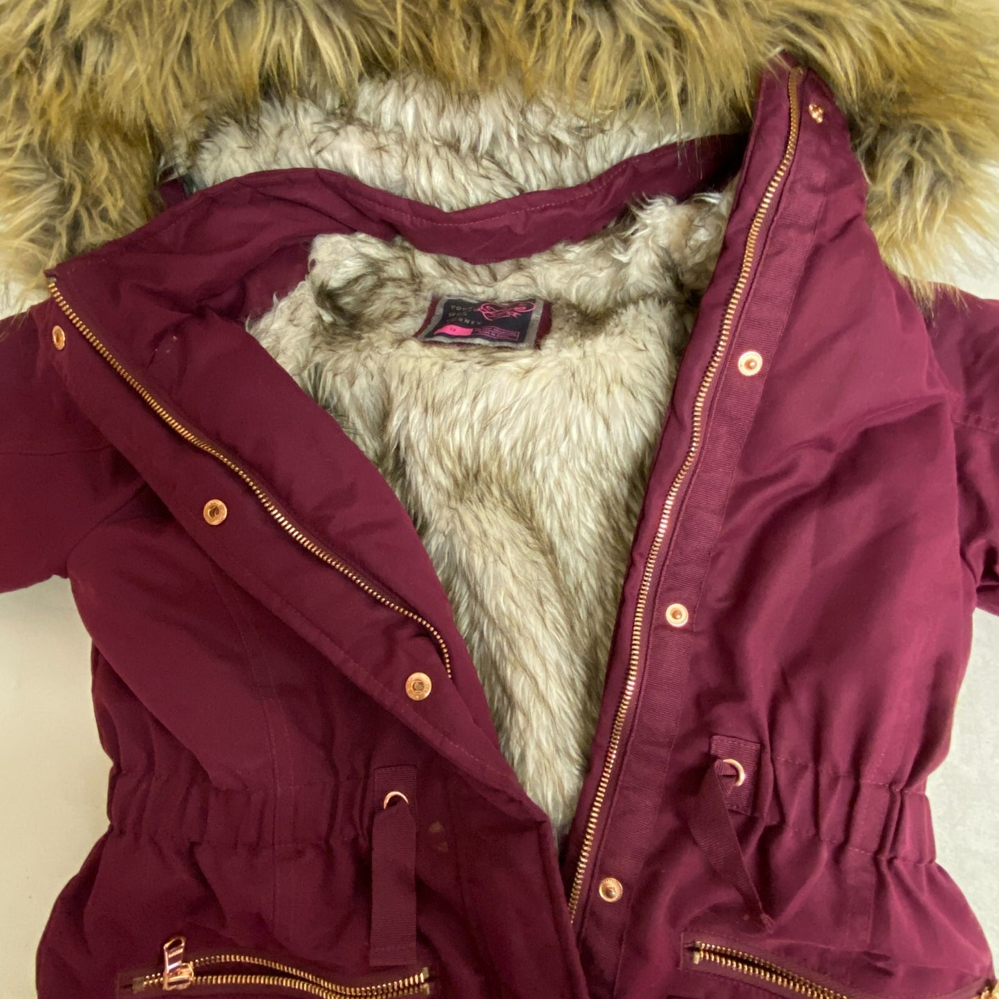 EUC Live Justice Winter Coat Maroon Fur Lined Hooded Girls Jacket Size 12