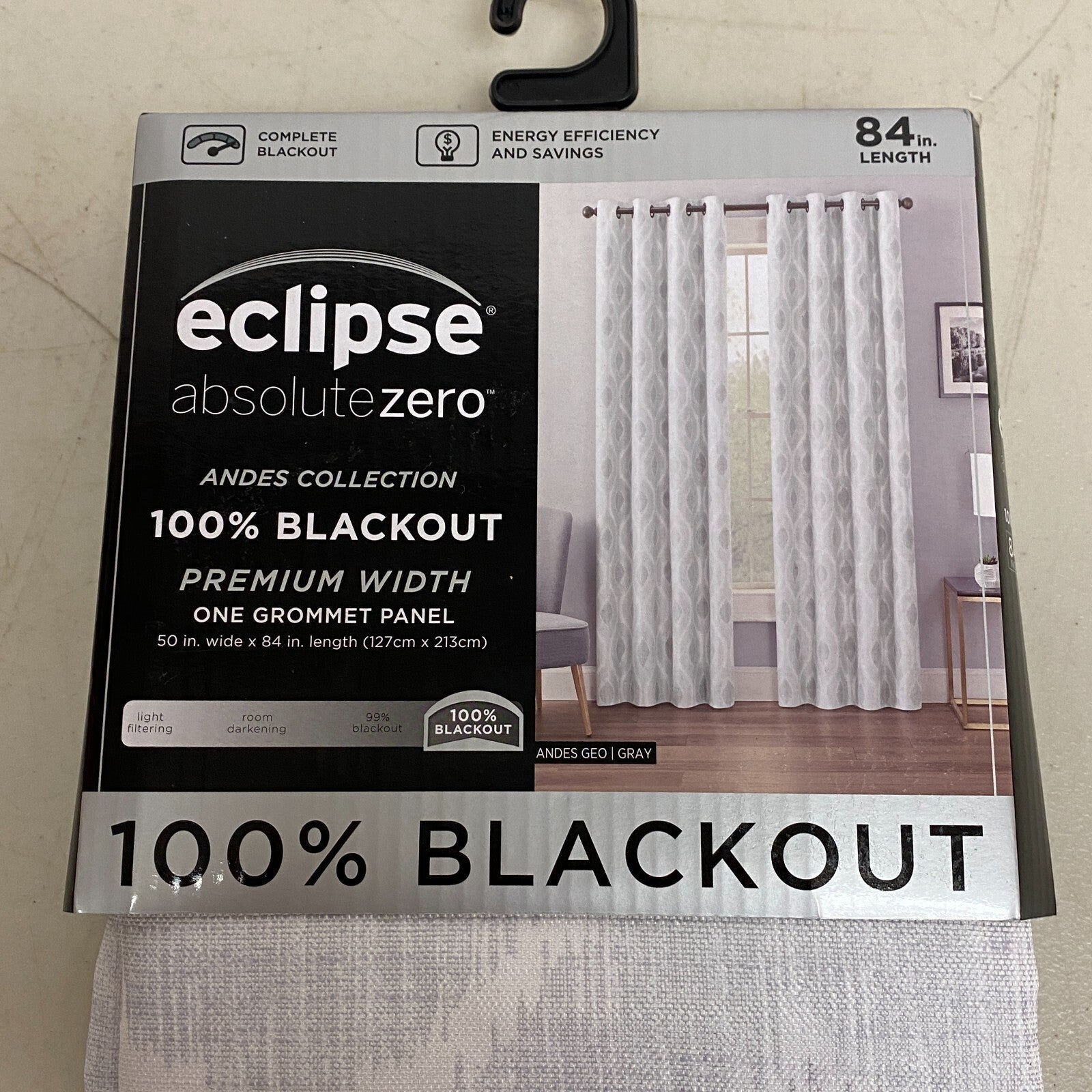 Eclipse Absolute Zero - 100% Blackout One Grommet Panel Curtains 50"x84" - Gray