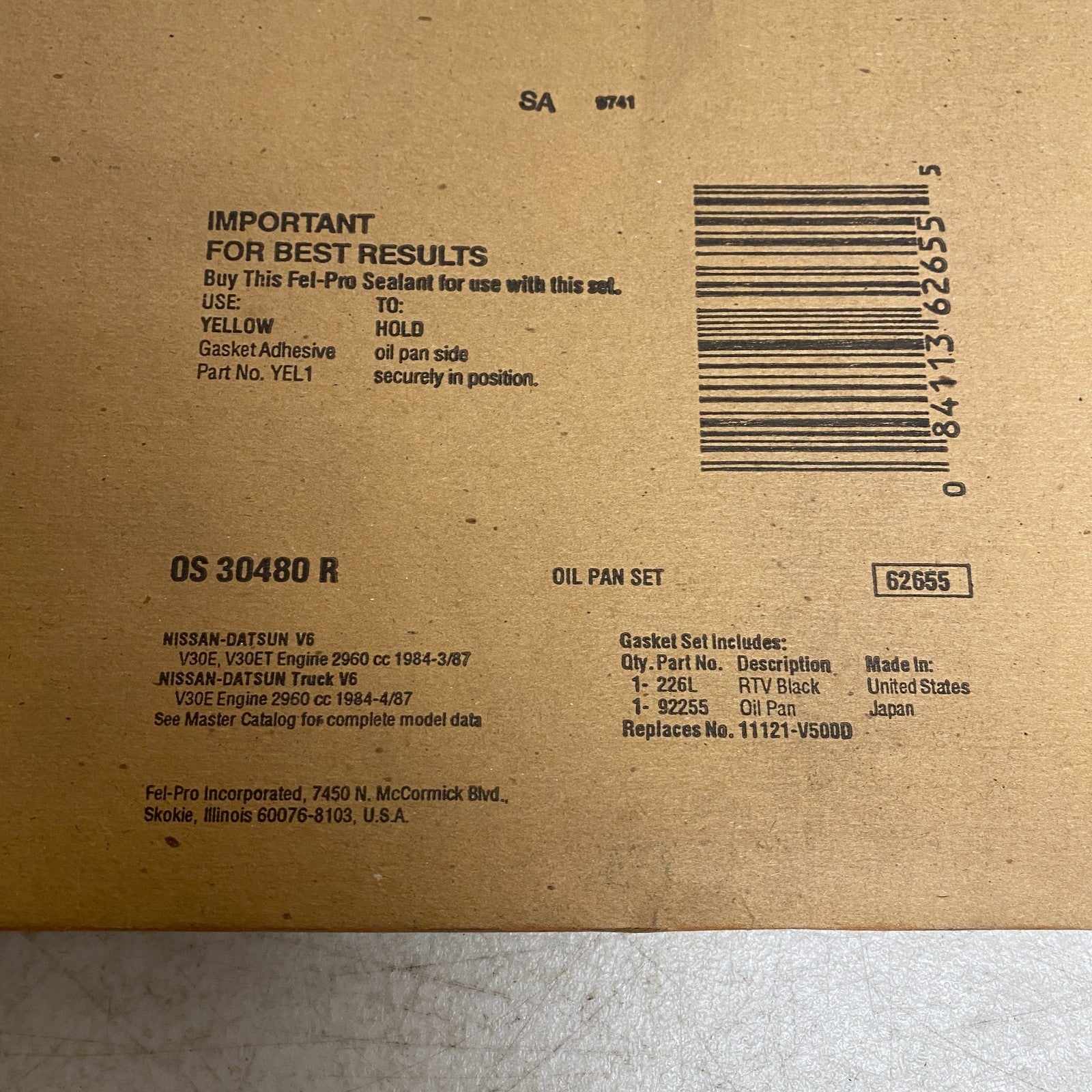 Fel-Pro OS30480R Oil Pan Gasket Set Nissan 1984-1987 300ZX 3.0L V6