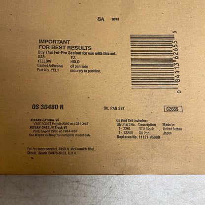 Fel-Pro OS30480R Oil Pan Gasket Set Nissan 1984-1987 300ZX 3.0L V6