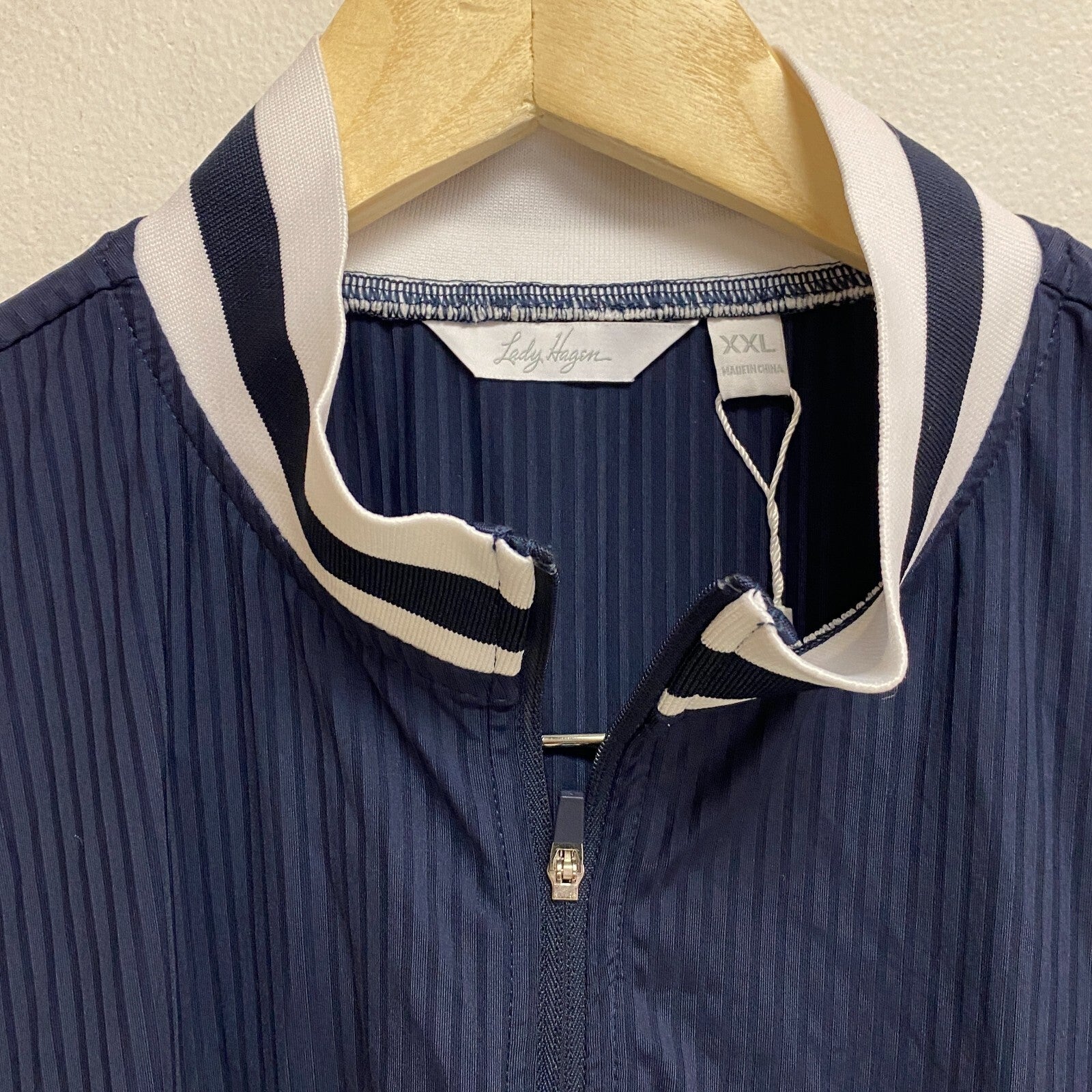 Lady Hagen Women's Smart Sleeveless Striped Polo Navy Blazer /White WGH11469 New