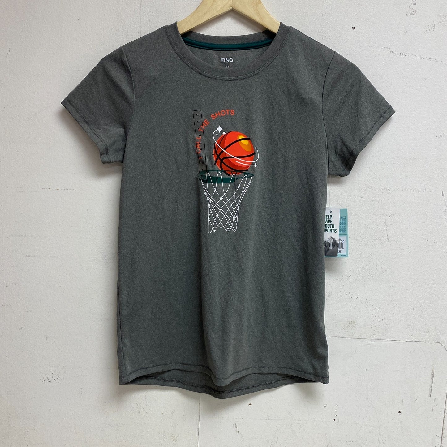 DSG Girls Sport Crew Graphic TEE HTR Dark Heather Grey Basketball DAG11100H