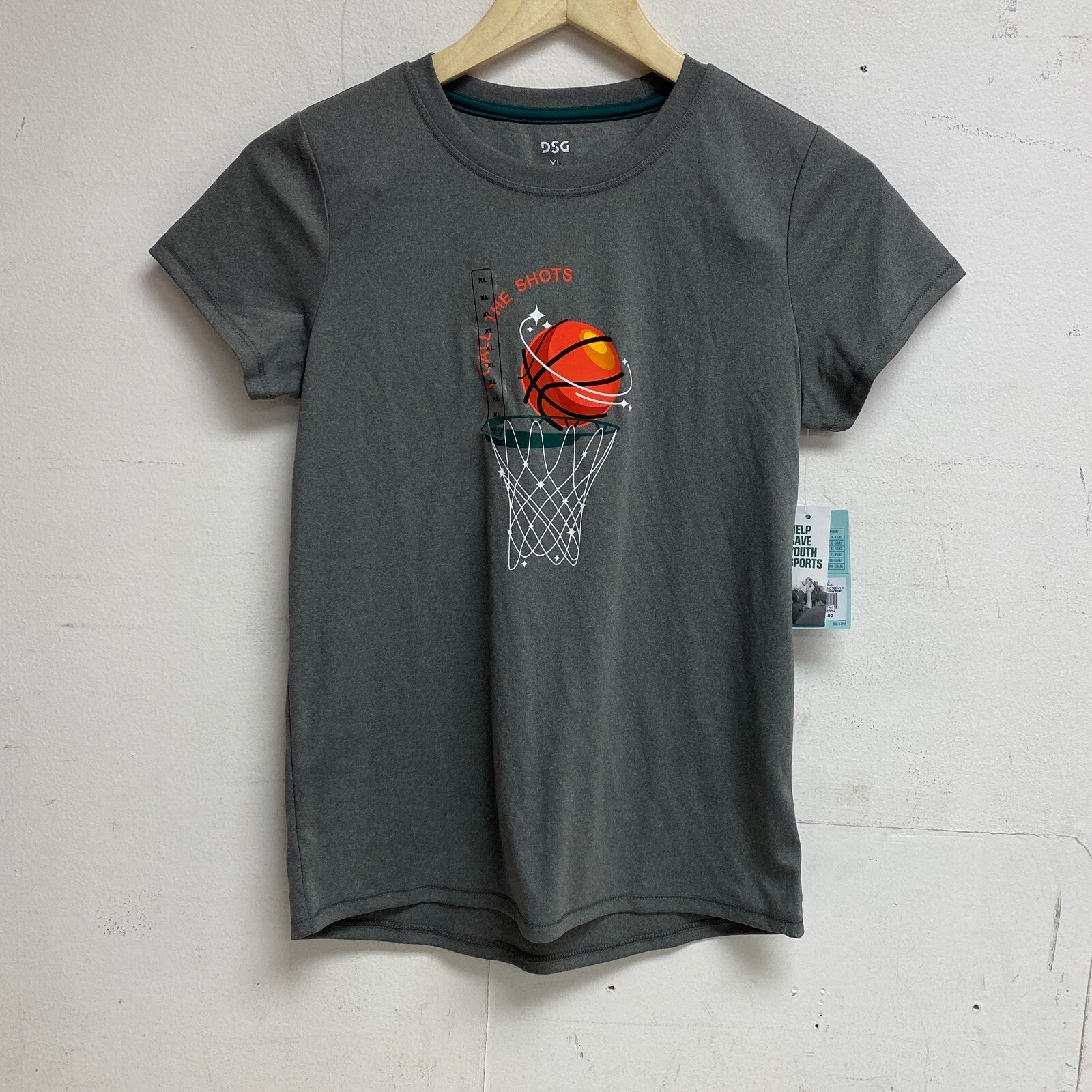 DSG Girls Sport Crew Graphic TEE HTR Dark Heather Grey Basketball DAG11100H