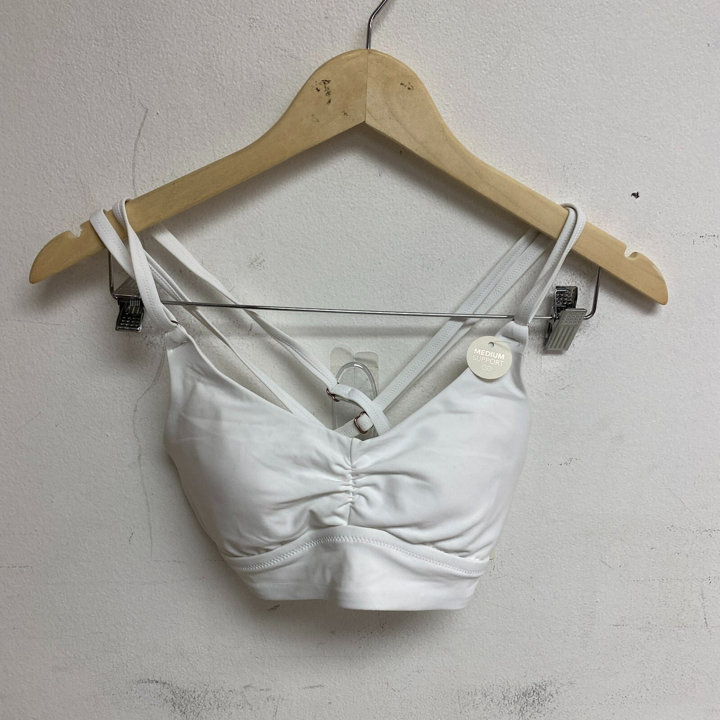 Calia Womens Runched Front Cross Top PURE WHITE Solid WSA23204PRT