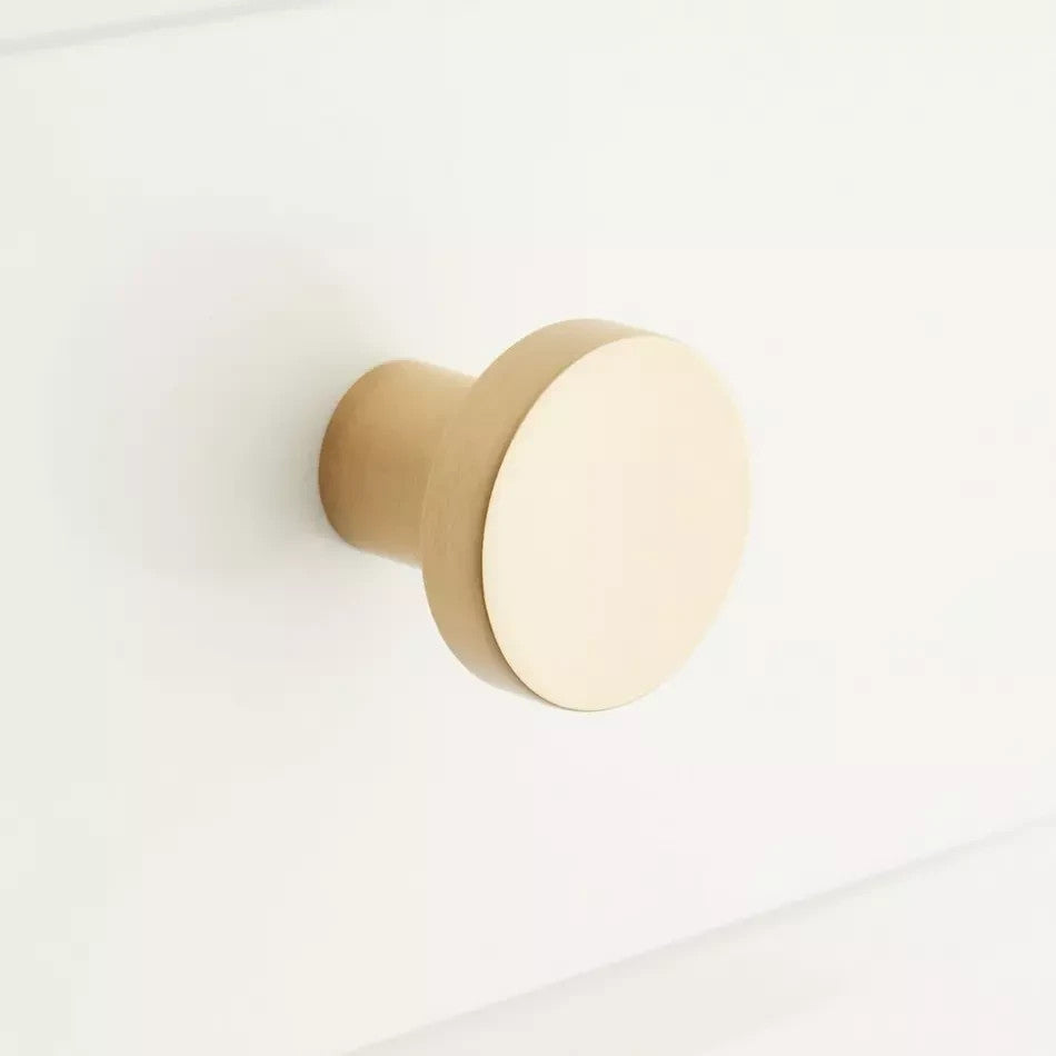 Signature Hardware Orvin 1‑1/8″ Flat Round Cabinet Knob Satin Brass 953551