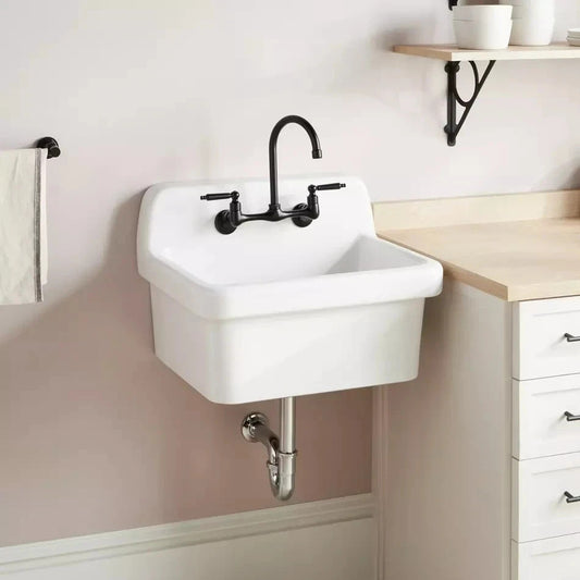 Signature Hardware Jessamy Wall‑Mount Utility Sink  24" Vitreous China White