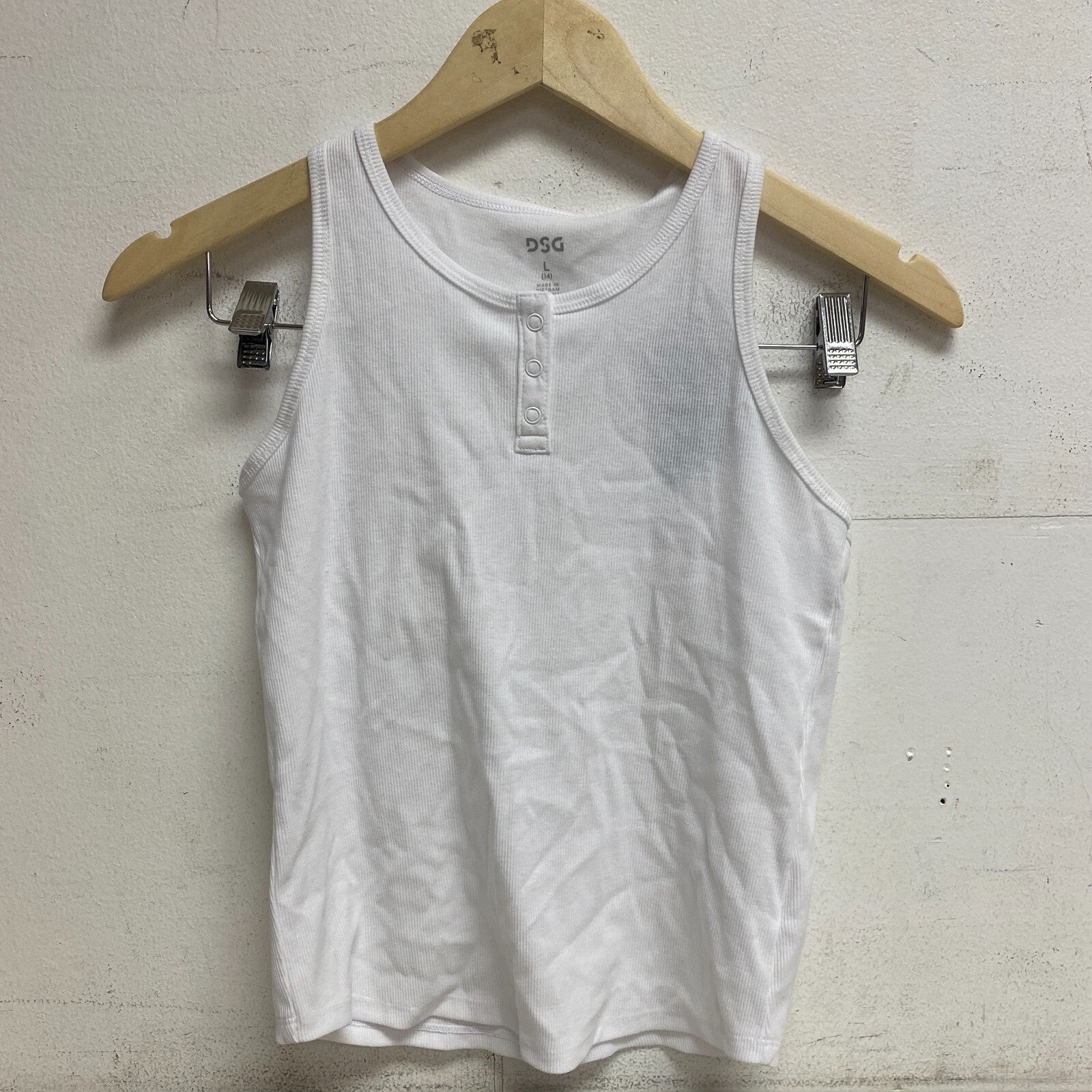 DSG Girls Everyday Cute Cotton Rib Tank Scoop Neck Pure White DAG13117 New
