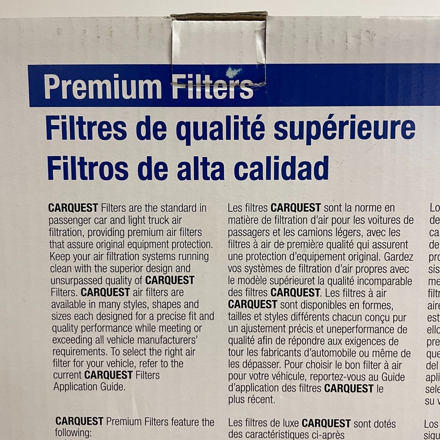 Carquest Premium Engine Air Filter 538872 OE Fit 12.32"x2.88"x1.65" New