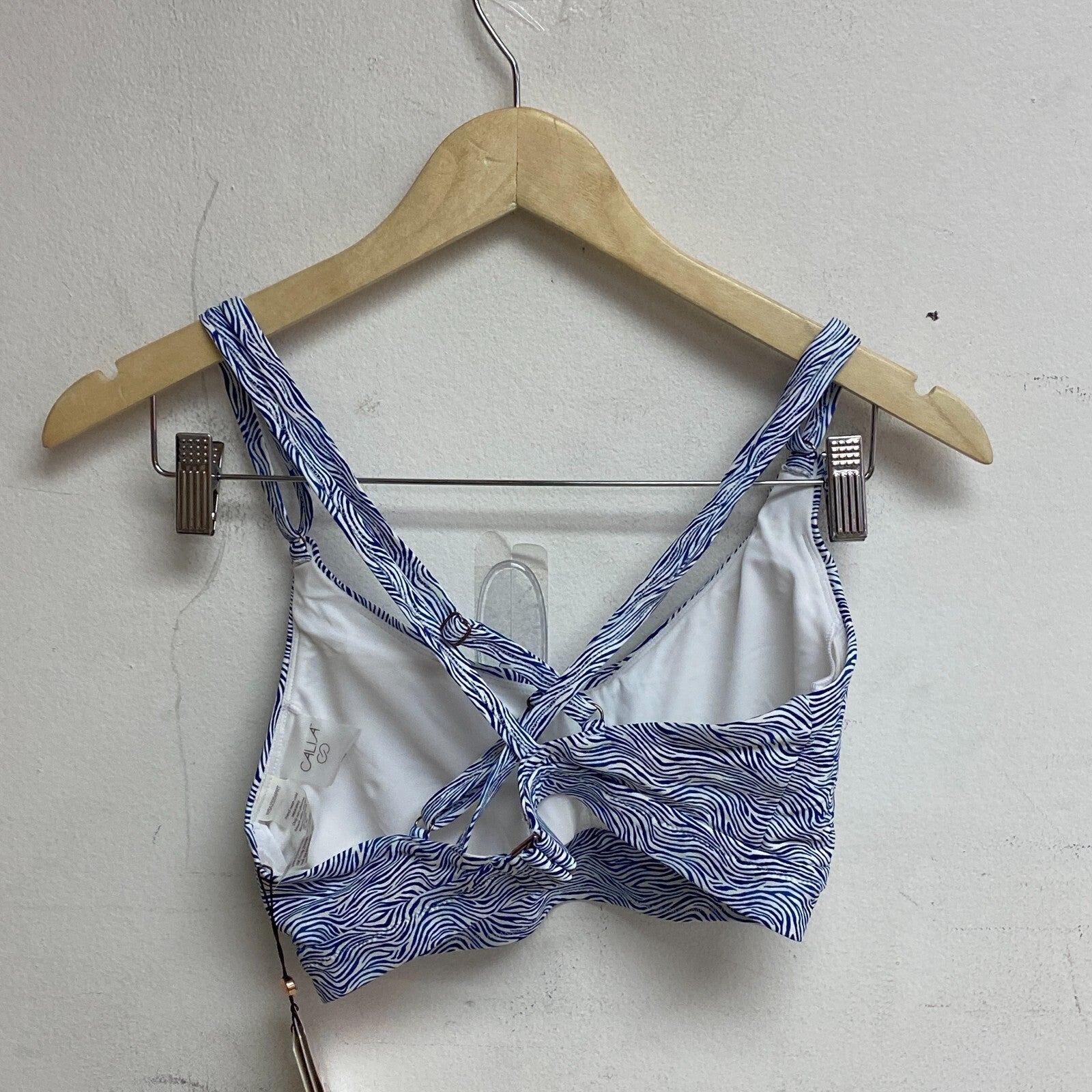 Calia Womens Ruched Front Cross Racerback Swim Top Wave Blue WSA23204PRT New!