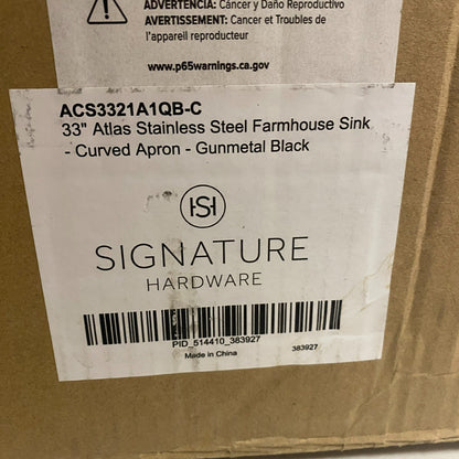 Signature Hardware 33" Atlas Farmhouse Sink Stainless Steel Gunmetal 441079