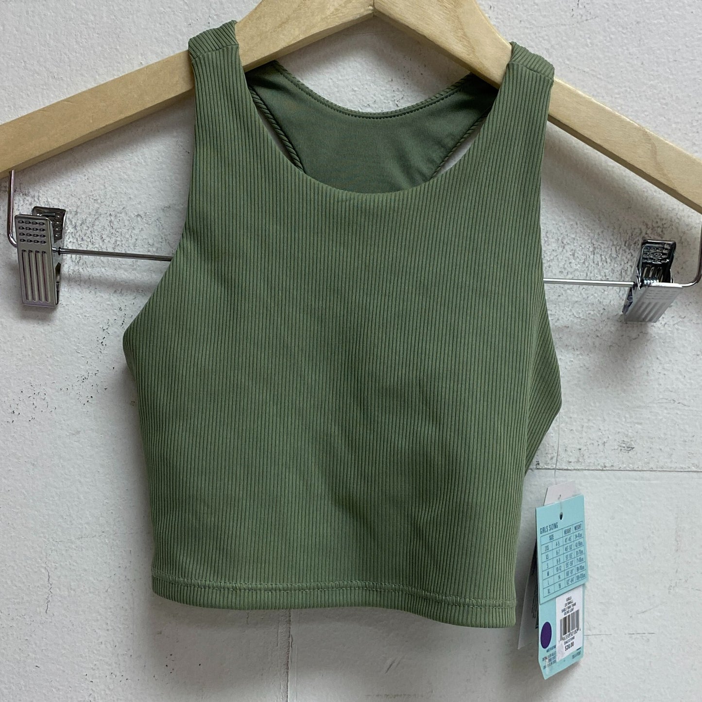 DSG Girls' Ribbed Shelf Bra Tank Top Olive Leaf Solid Stylish Trendy DAG12109R