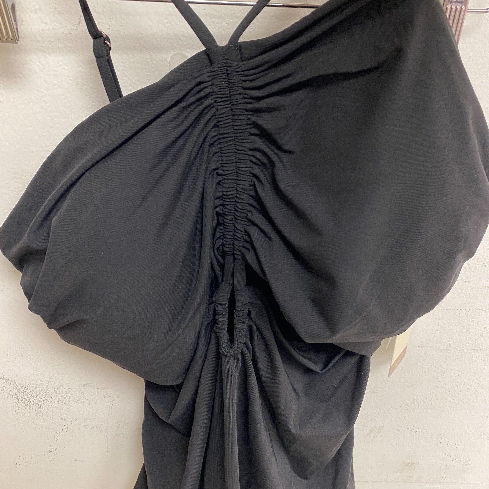 Calia Womens Shirred Cut Out One Piece Tummy Control Swimsuit Pure Black New!