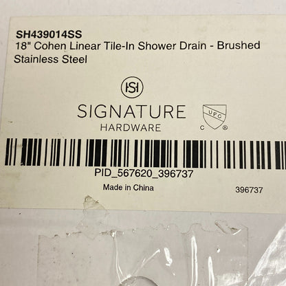 Signature Hardware 18" Cohen Linear Tile-In Shower Drain - Brushed Stainless,,,