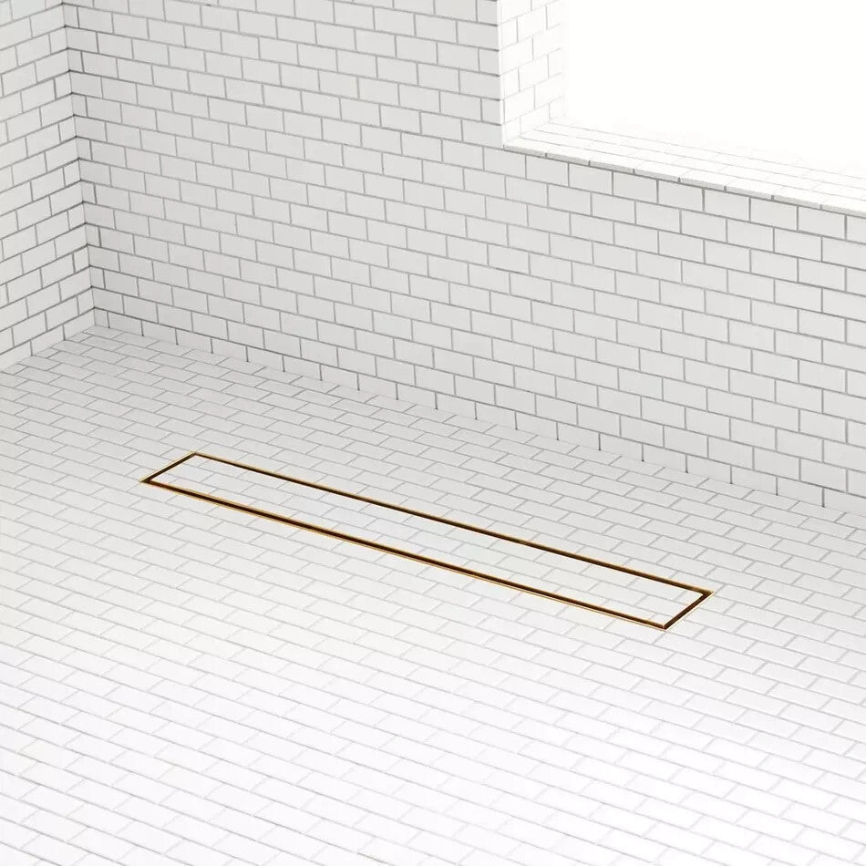 SIGNATURE HARDWARE 36" COHEN LINEAR TILE IN SOWER DRAIN-POLISHED BRASS